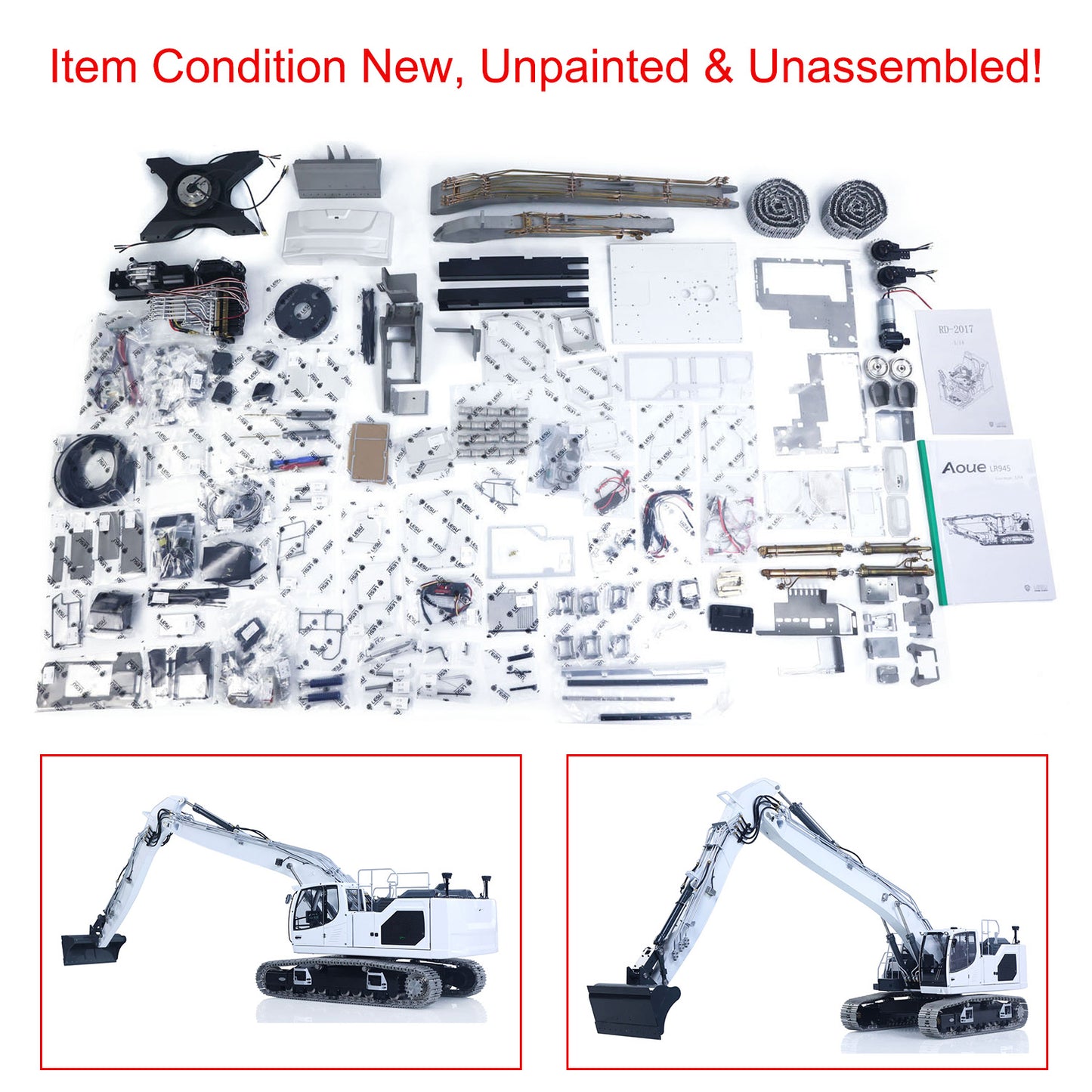 LESU AOUE LR945 KIT Unit 1/14 RC Hydraulic Long-reach Excavator CNC Extended Arm Digger Model Light 7CH Valve 4MPa Pump LCD Unassembled