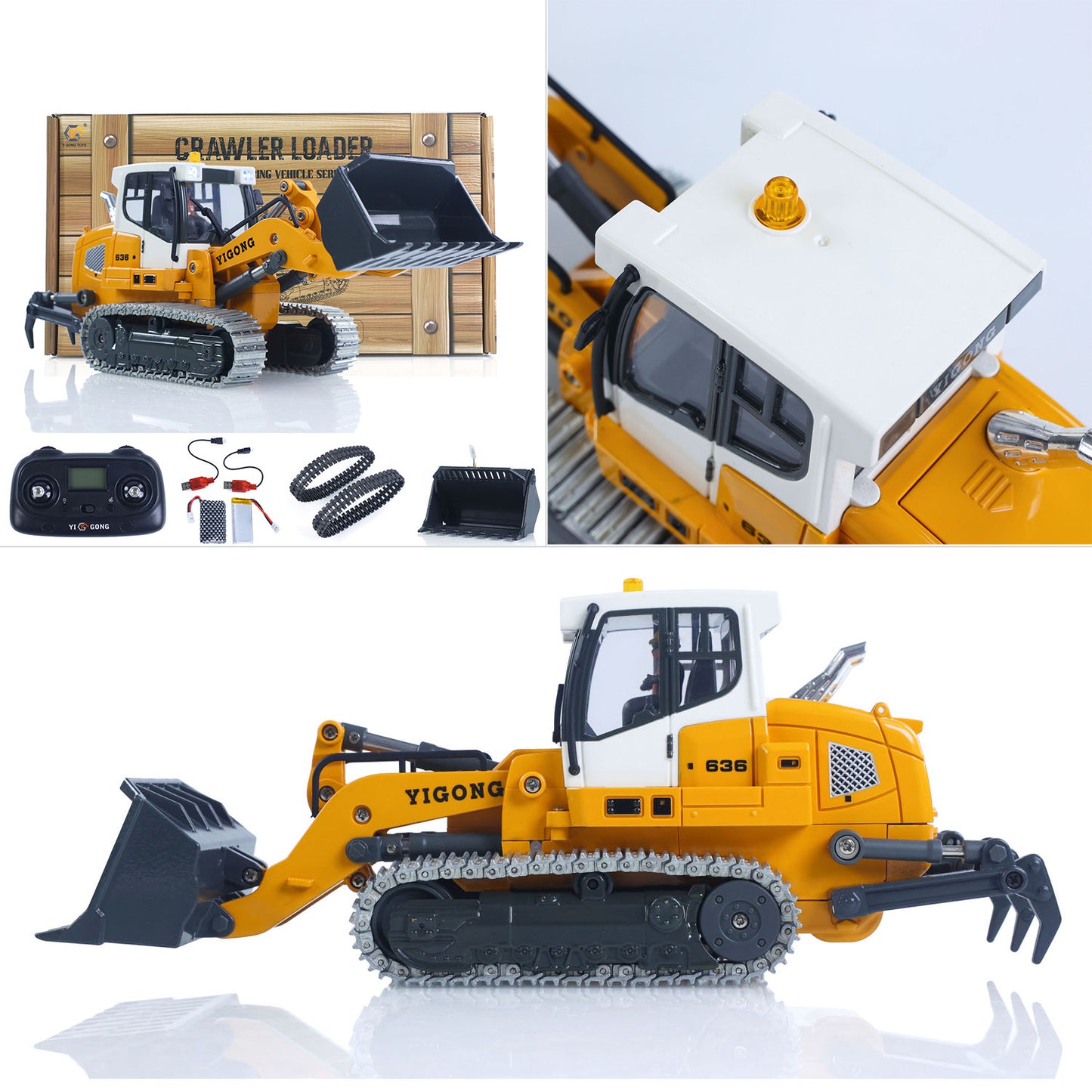 Fast Shipping 1:50 RC Electric Lifting Tracked Loader LR636 2.4G Construction Vehicle Metal Bucket Tracks Ripper RTR Model Light Sound Battery