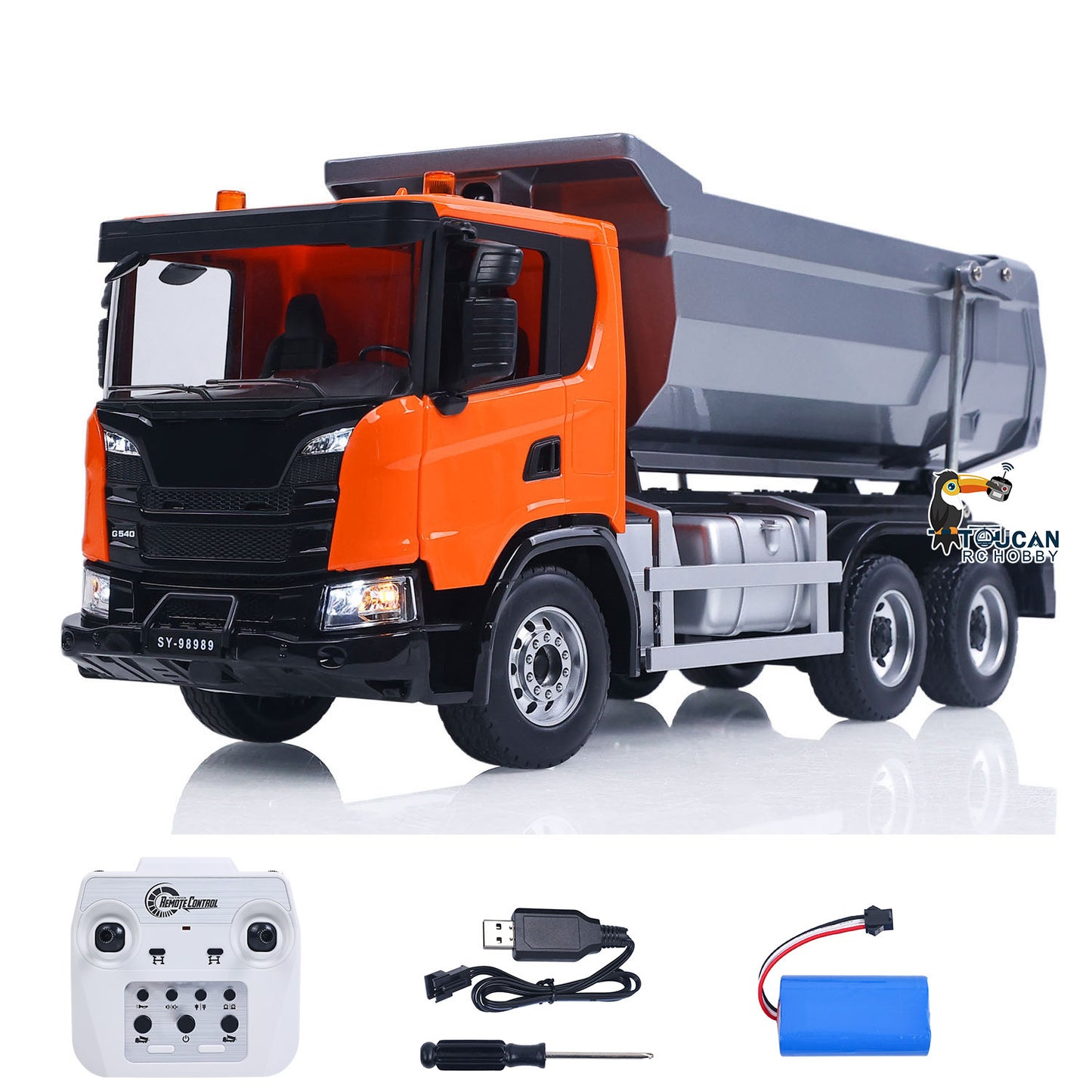 Double E 1/20 Electric Remote Control Dump Truck 6X4 RC Tipper G540 Model Metal Bucket 260 Brushed Motor Openable Door Lights