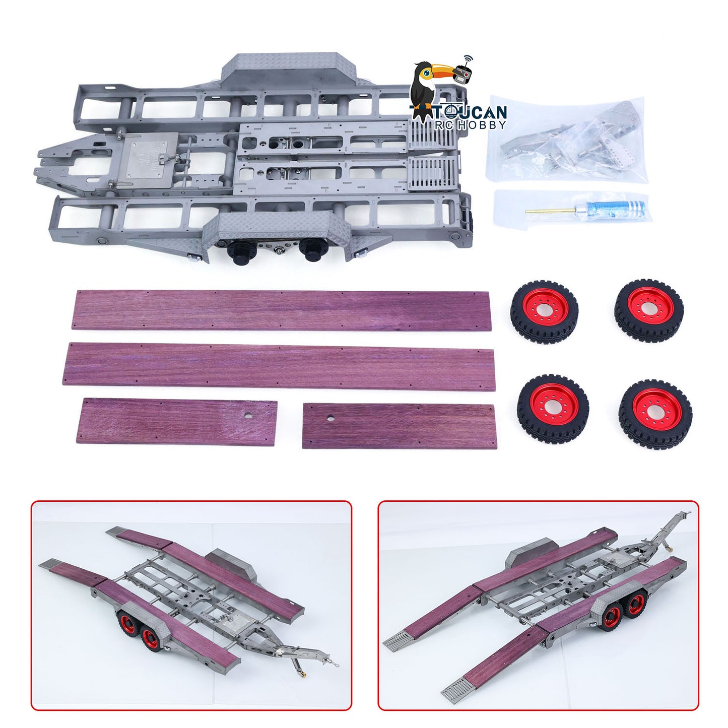 JDM-228 1/14 Metal Extendable Multifunction Gooseneck Trailer KIT for JDMODEL RC Hydraulic Excavator LR920 LR914 ZW370 Loader
