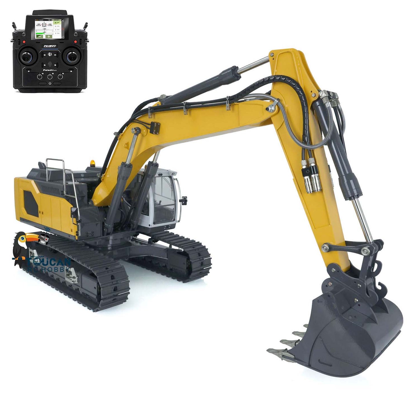 Metal 1/14 RC Hydraulic Excavator 945 Remote Control Painted Trucks Metal Claw Sieve Bucket Curved Ripper Fork DIY Parts