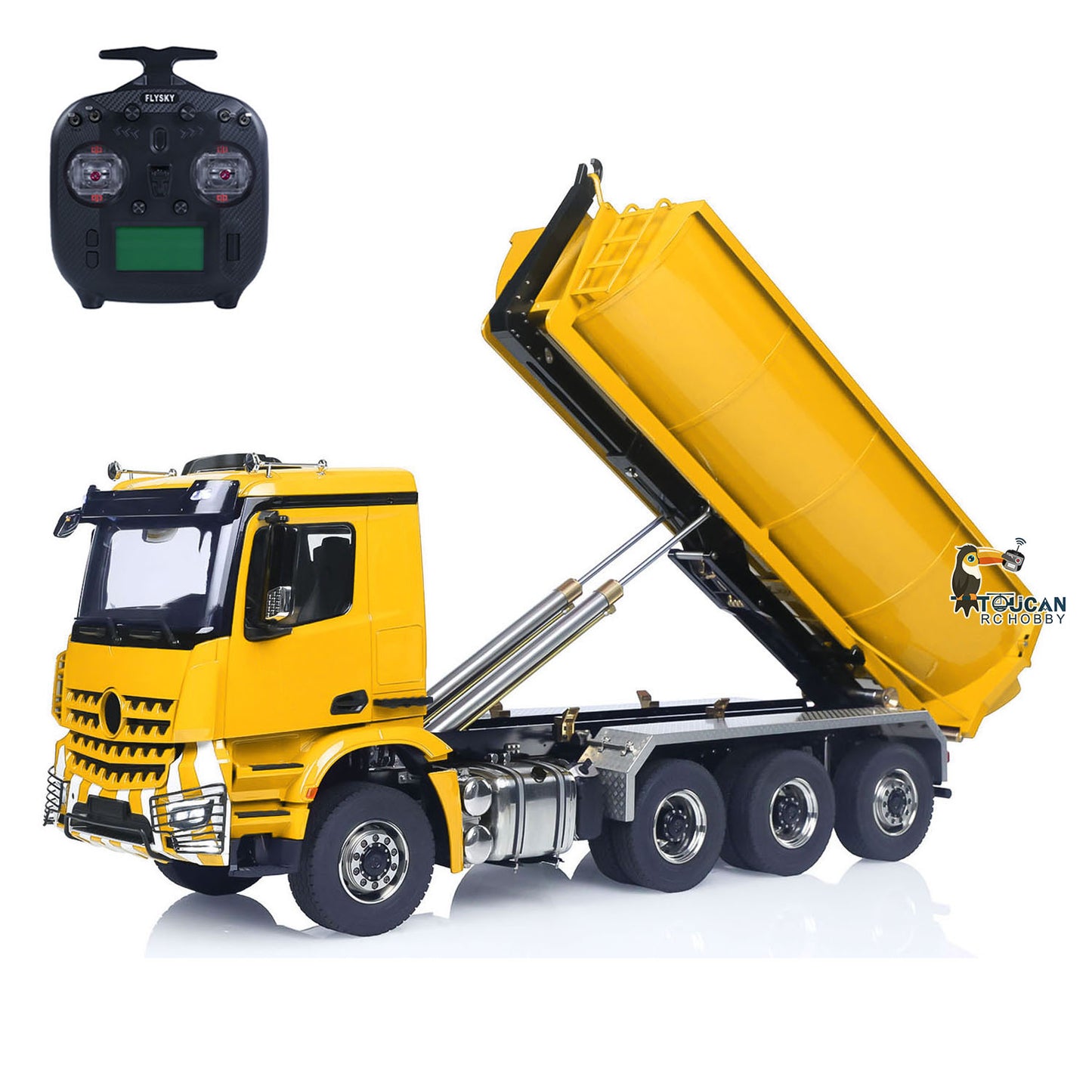 Metal 1/14 RC Hydraulic Dump Truck 8*8 3Speed Radio Controlled Roll Off Tipper 3363 Rear Axle Steering Light & Sound System