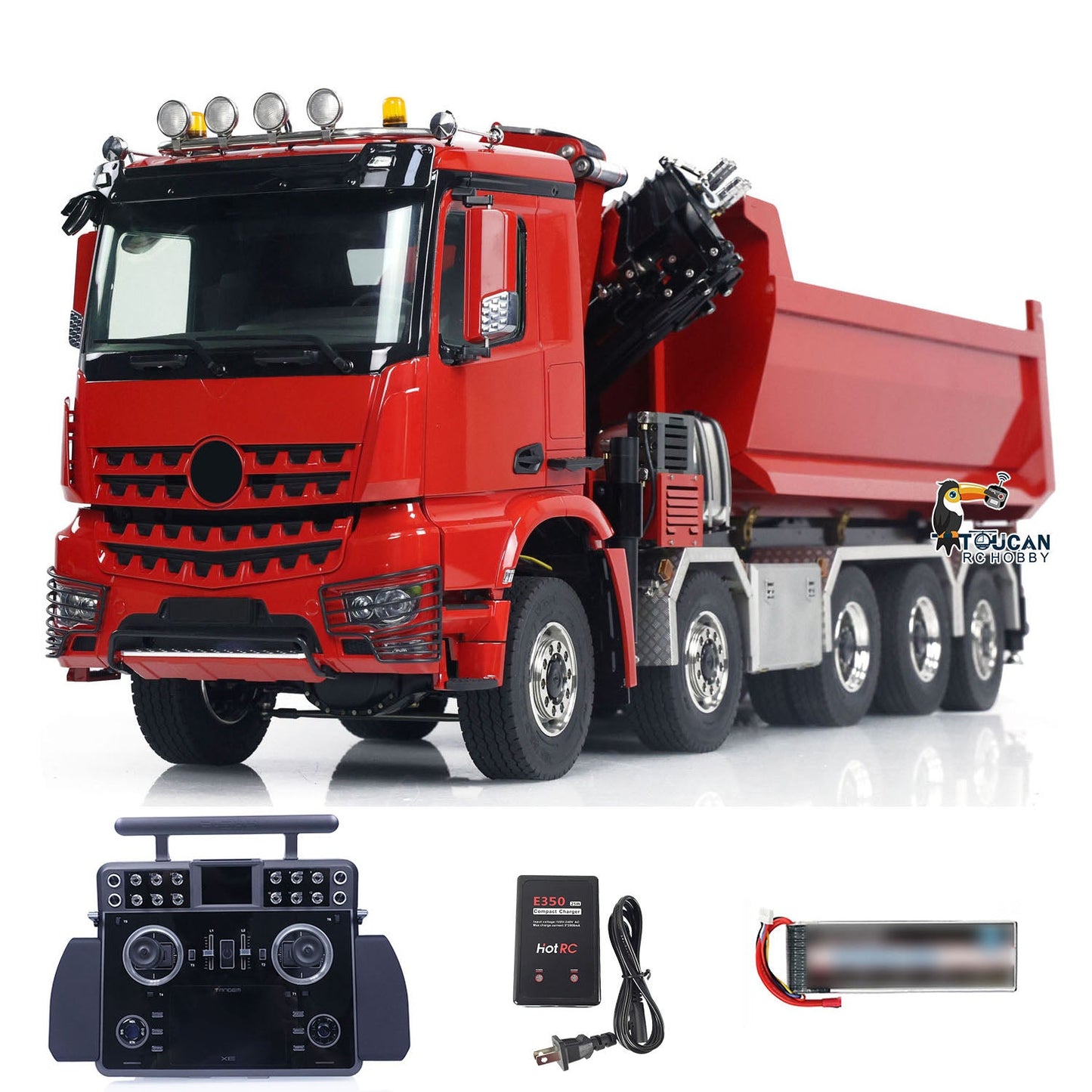 1/14 10x10 RC Hydraulic Crane Dump Truck Radio Control Full Dumper Lorry with U-shaped Short High Standard Bucket Timber Flatbed