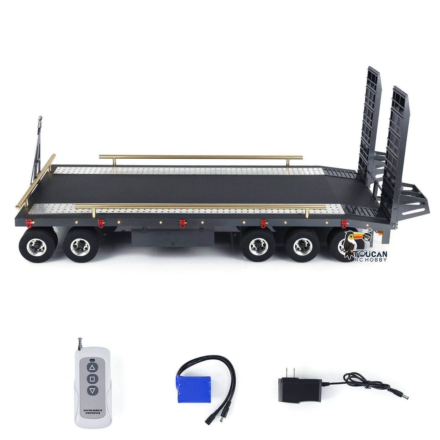 Metal 5 Axles Full Trailer for 1/10 1/8 RC Crawler 1/14 1/12 Hydraulic Radio Controlled Truck Car Painted DIY Models