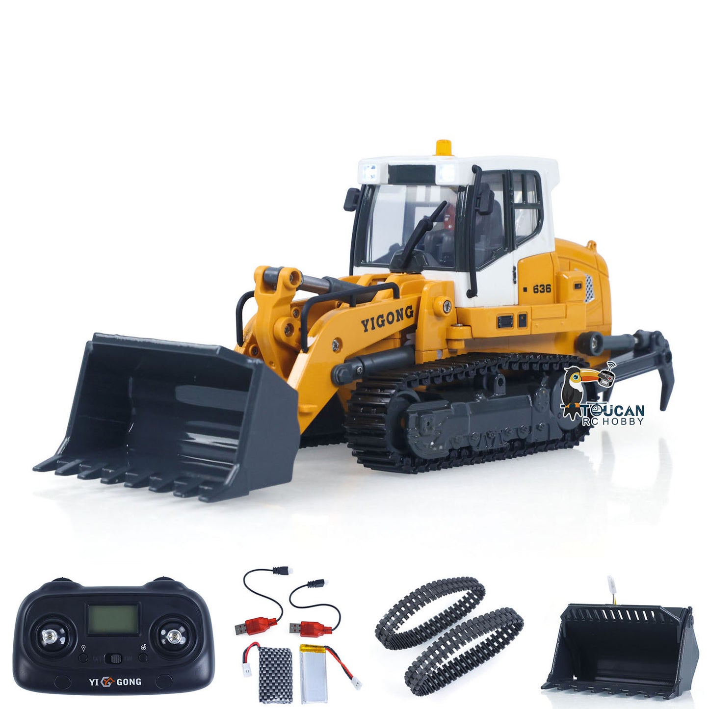 Fast Shipping LR636 1/50 RC Tracked Loader Electric Lifting Radio Control Model Vehicle Metal Openable Bucket Tracks Ripper Soil Loosening Hook