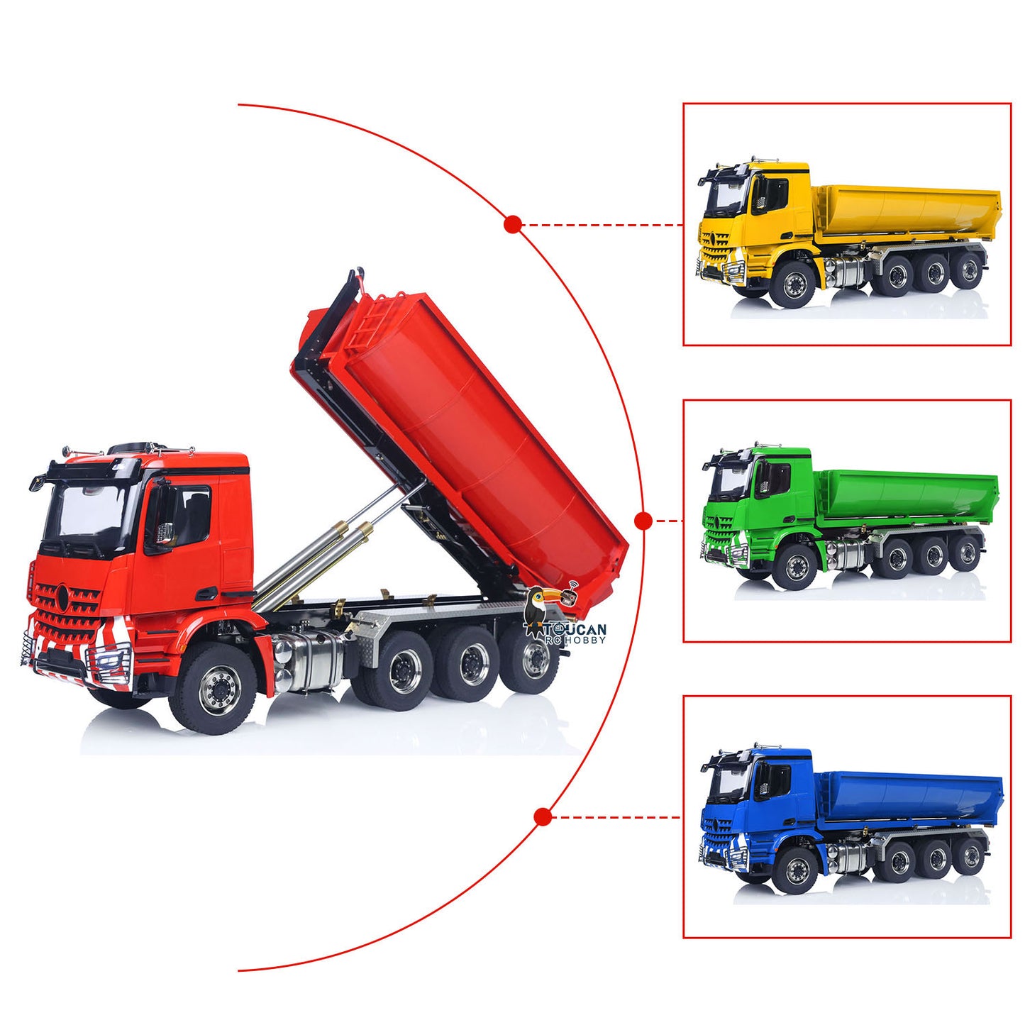 Metal 1/14 RC Hydraulic Dump Truck 8*8 3Speed Radio Controlled Roll Off Tipper 3363 Rear Axle Steering Light & Sound System