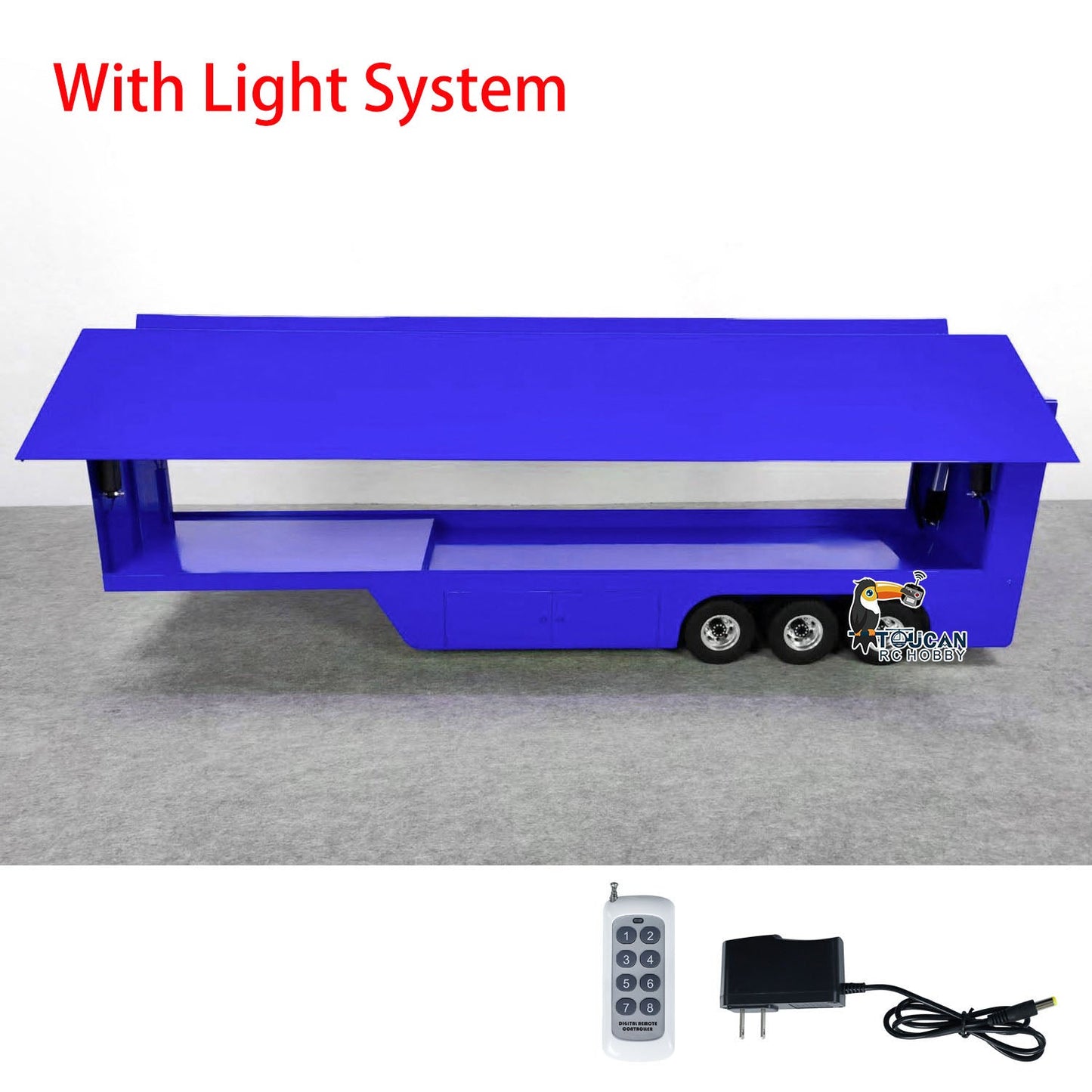 1:14 Metal RC Mobile Stage Vehicles Remote Control Roadshow Trailer Truck for Shows Lights Painted Electric Model