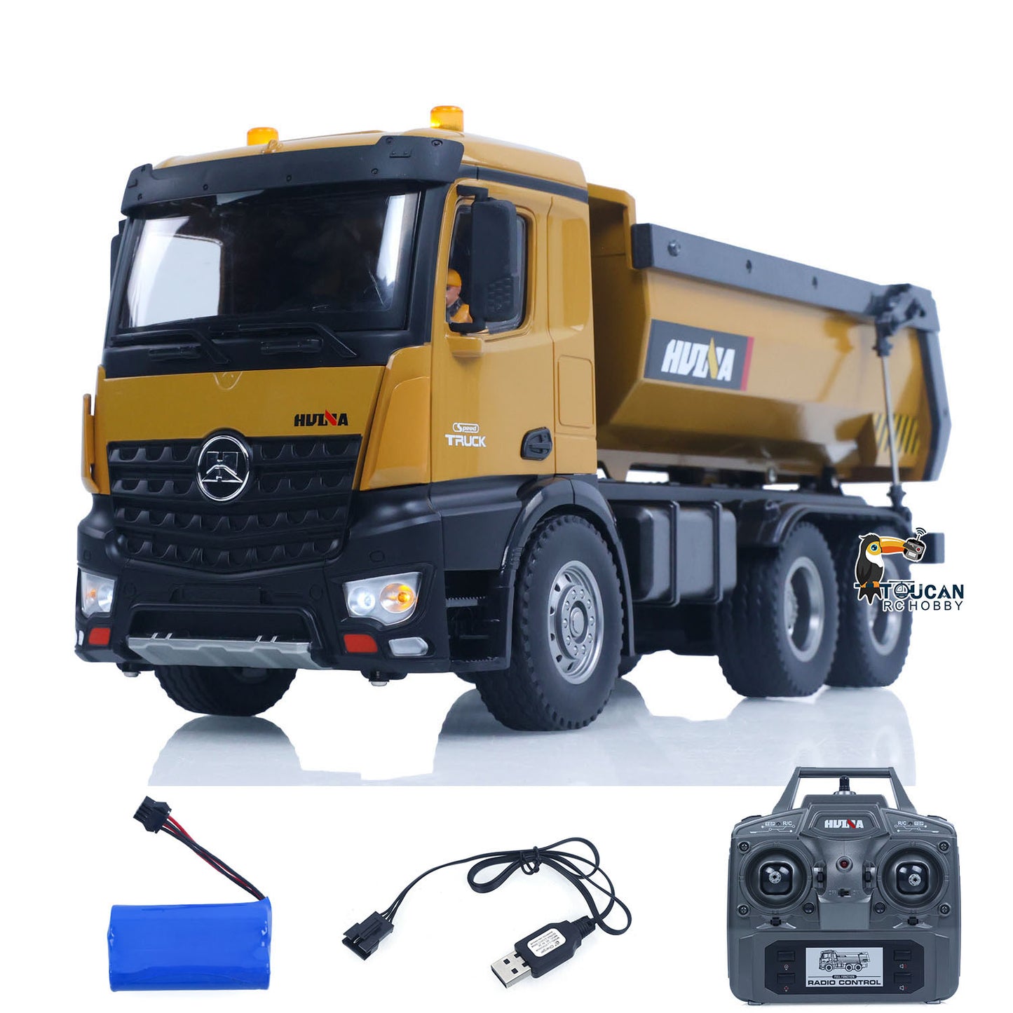 HUINA 1/14 Electric RC Dump Truck 573 RTR Remote Control Tipper Model Vehicle Flowing Water Light Sound Effect 2.4G Radio Battery Ready to Run