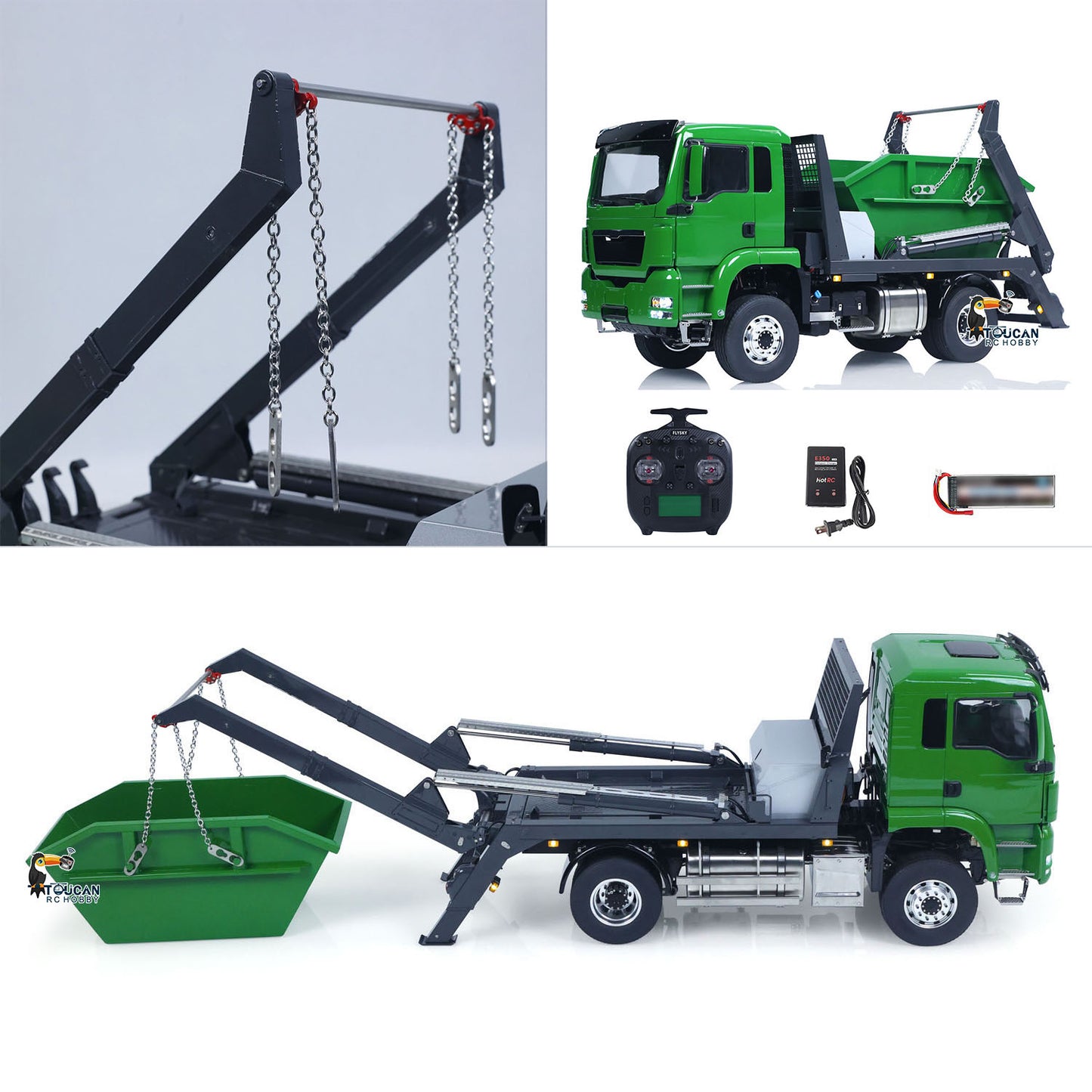 LESU Metal 1/14 RC Hydraulic Swing Arm Garbage Truck 4X4 Skip Loader RTR TGS Car