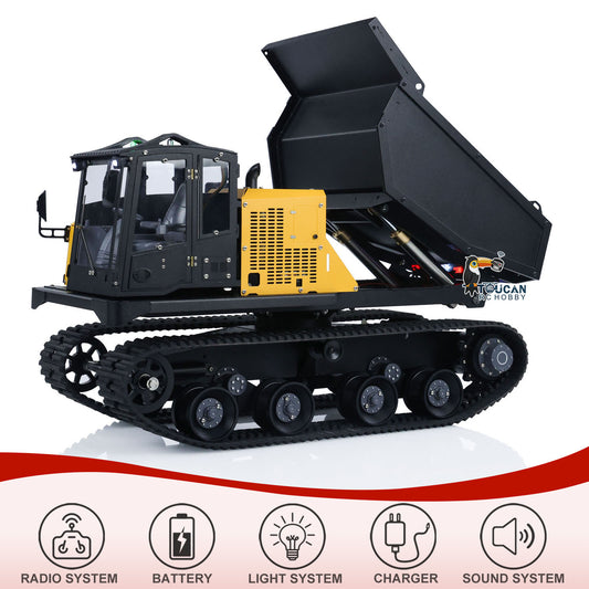 US Stock 1/14 RC Hydraulic Crawler Dump Truck T14R Metal Tracked Tipper RTR Construction Machine Flysky ST8 Radio Light Battery