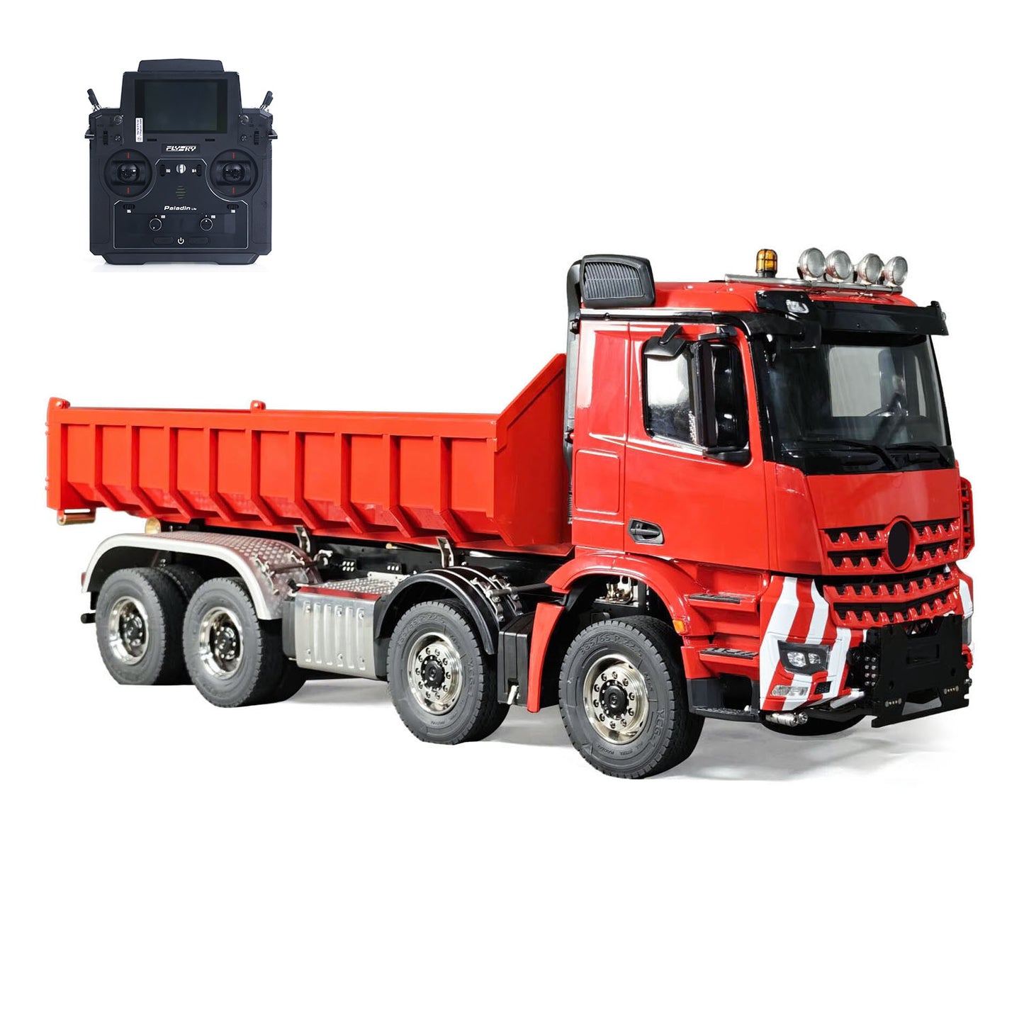 1/14 5 Valves Radio Controlled Hydraulic Roll On Off Dump Truck 8X8 RC Full Tipper 3Speed Gearbox Hobbywing Brushed Motor ESC