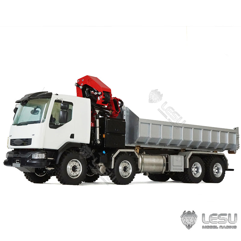 LESU 1/14 8*8 RC Hydraulic Tipper Truck Roll on/off Dumper Painted Assembled Crane Light Sound System ESC Motor Servo Model