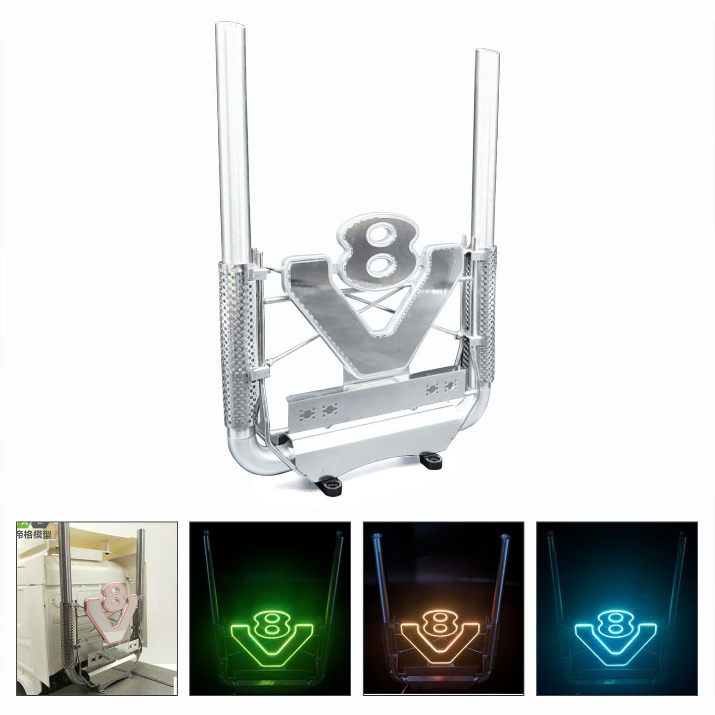 Metal Exhaust Pipe W/LED Light Controller For DIY TAMIYA 1/14 Remote Control Tractor Truck 56368 56379 Model Upgrade Part