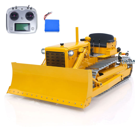 Metal 1/14 RC Hydraulic Bulldozer D7 Remote Control Dozer Model Engineering Vehicle Flysky Radio Light Sound System Battery