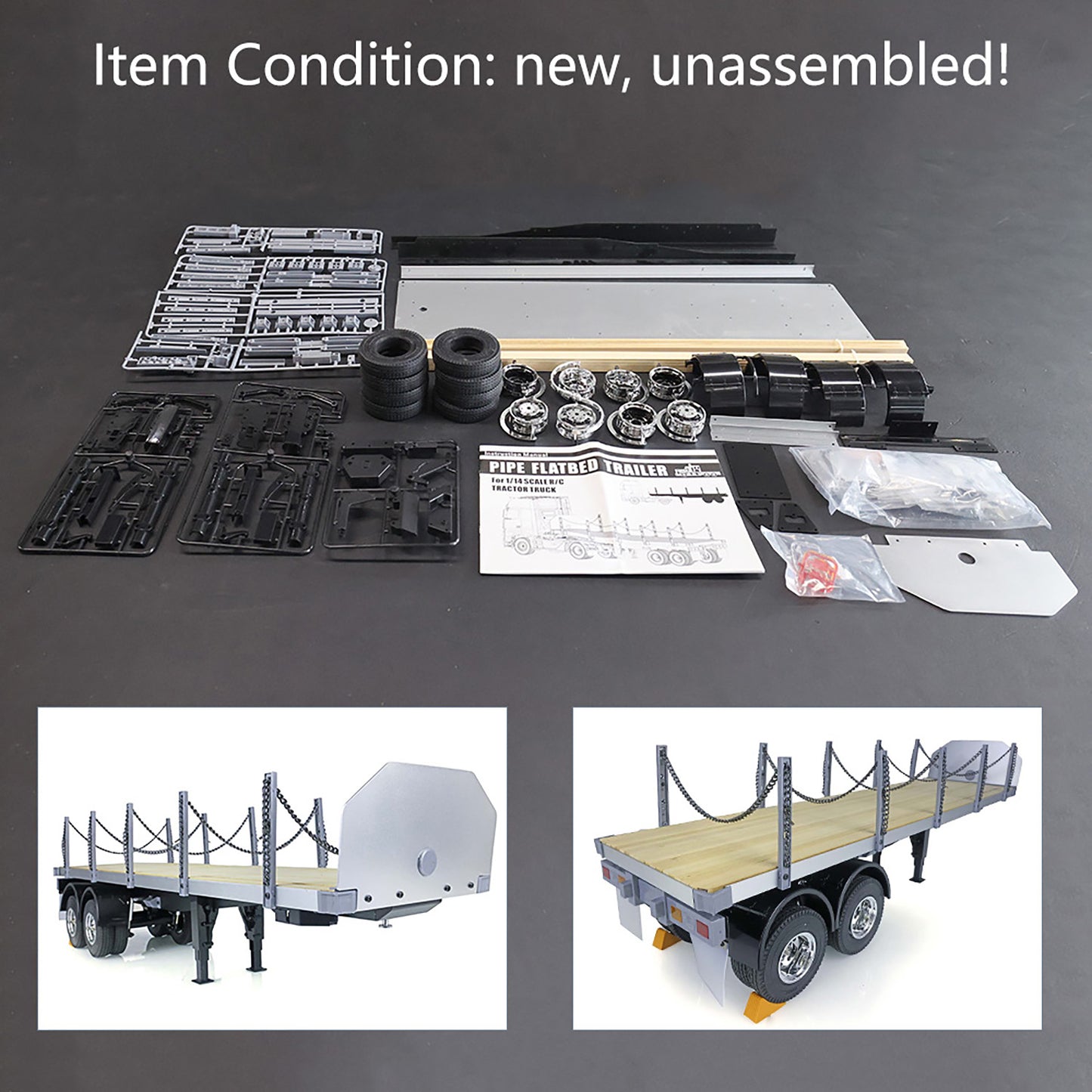 US STOCK TOUCAN 1/14 2Axle RC Tractor Flatbed Semi Trailer Truck for DIY TAMIYA Model