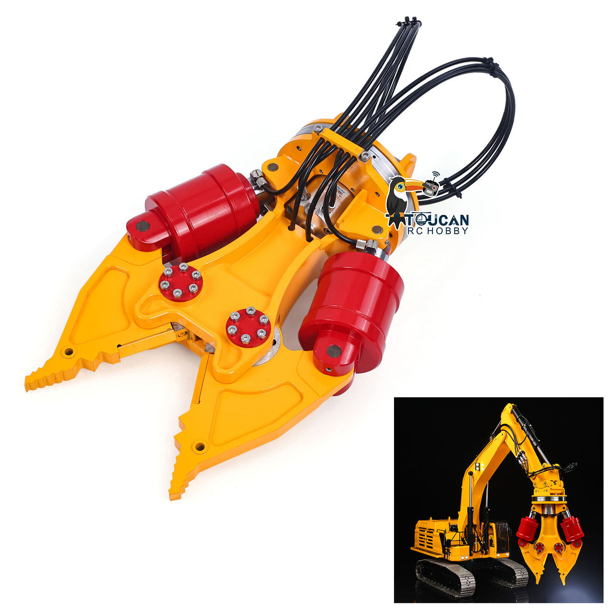 1/12 RC Hydraulic Excavator Attachments Metal Electric Hammer Hydraulic Shear Grille Bucket Rake Ripper Grading Bucket Set for C395 LR976 EC650