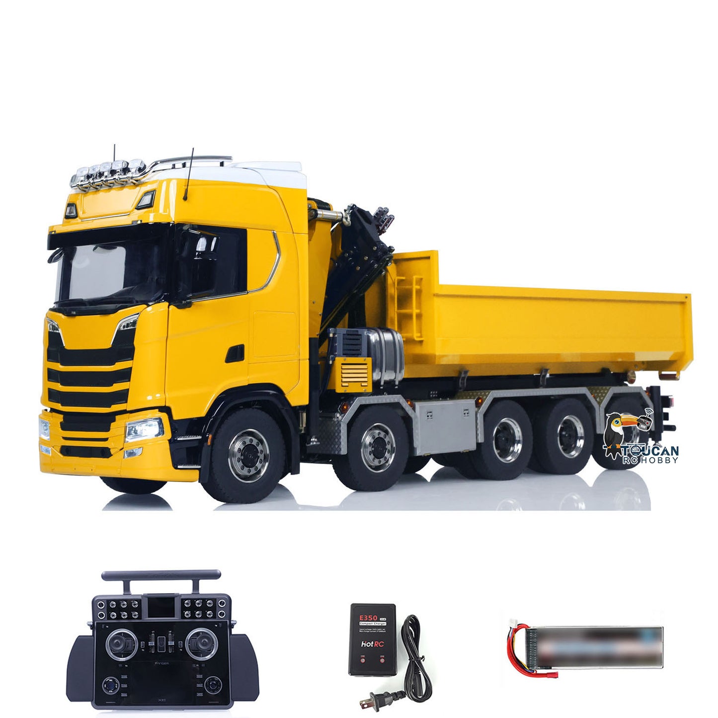 SA770S Metal 1/14 RC Hydraulic Crane Dump Truck 10X10 Radio Controlled Full Dumper Car Frsky XE Lite Light Sound Painted Model