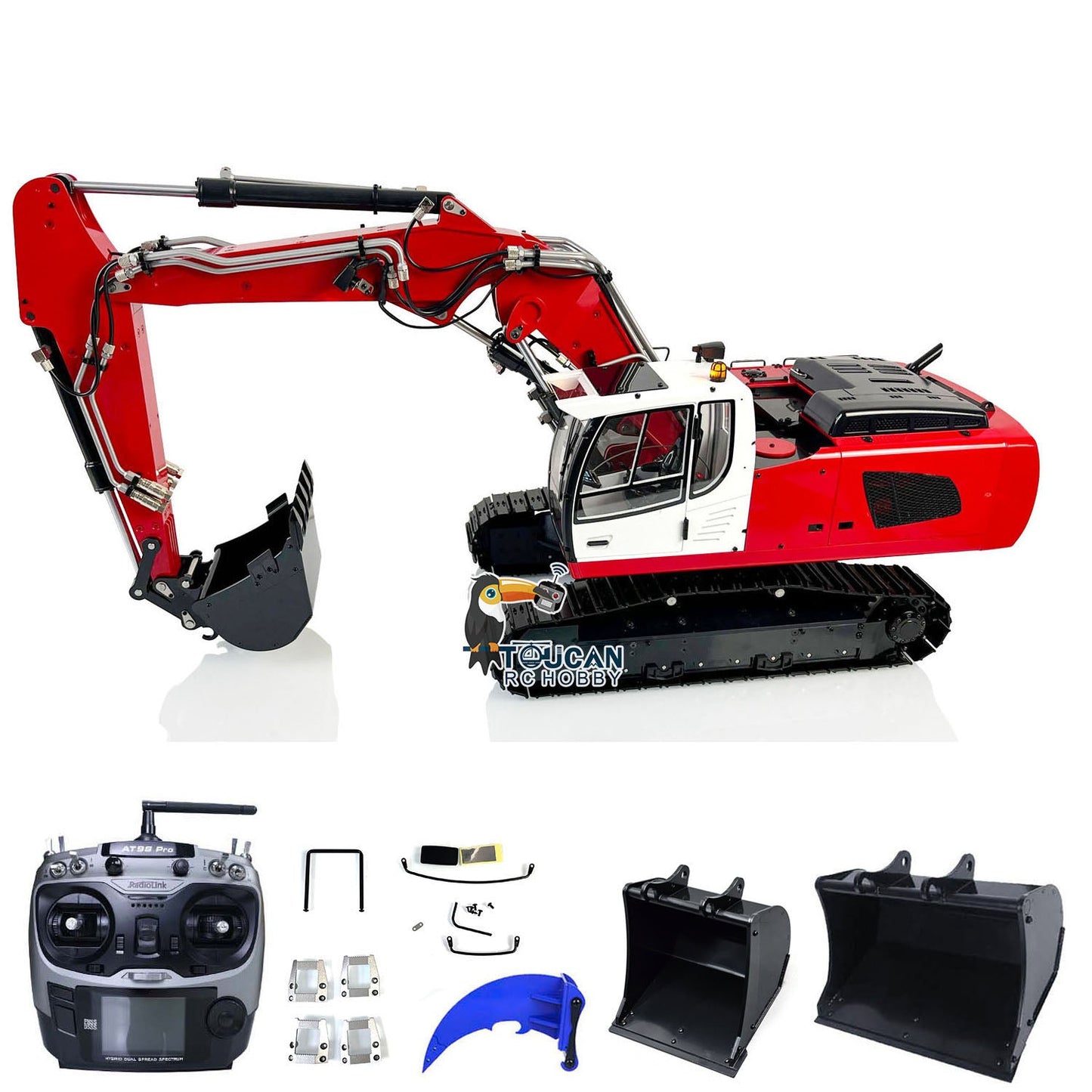 MTMODEL 1:14 946-3 Metal 3 Arms RC Hydraulic Excavator Remote Control Heavy Machine Digger Model Tiltable Clamshell Bucket