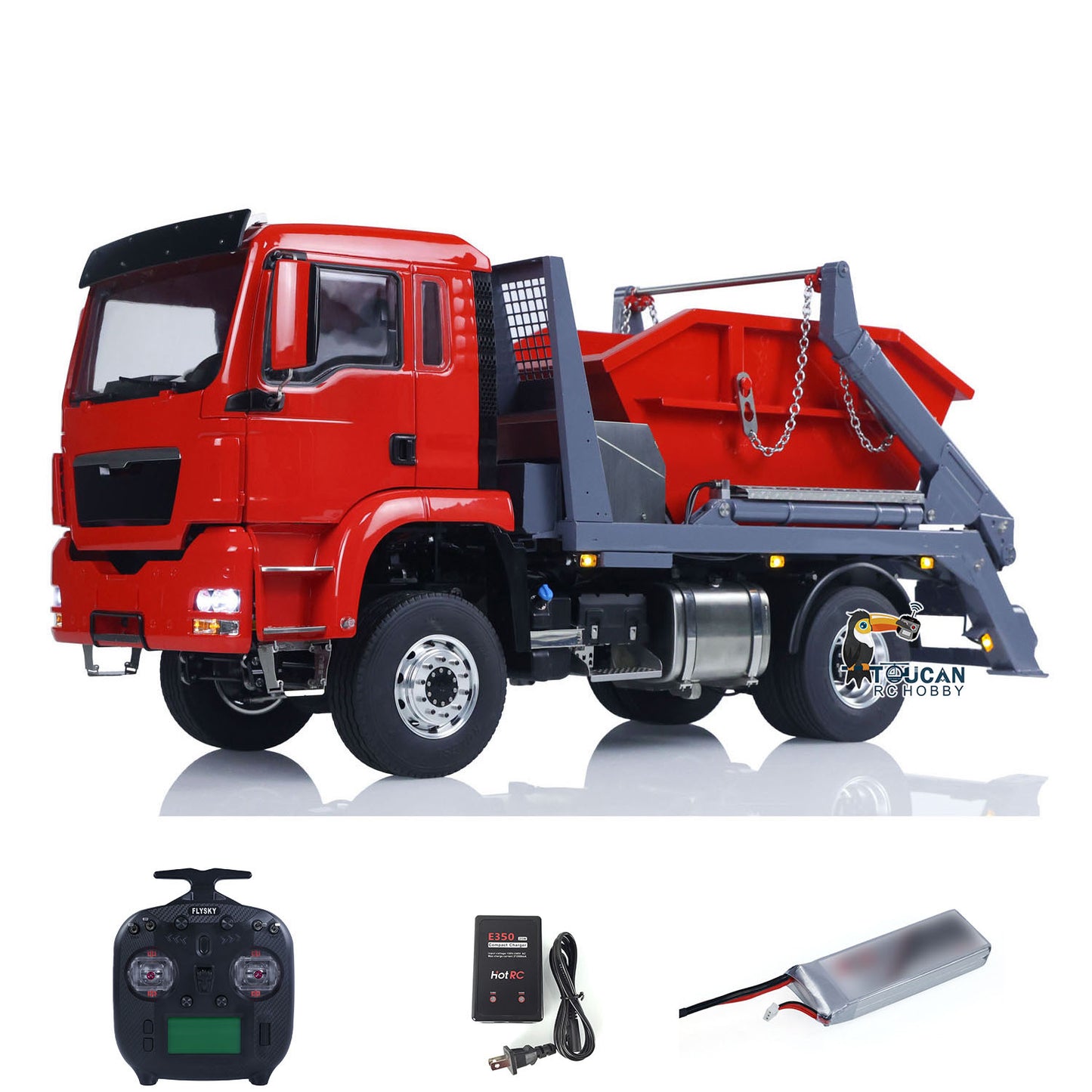 LESU Metal 1/14 RC Hydraulic Swing Arm Garbage Dump Truck 4X4 Remote Control Skip Loader RTR TGS Light Sound ST8 Radio Battery