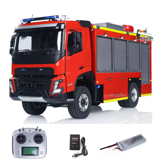 1/14 RC Fire Fighting Truck RTR Radio Controlled Car Model FMX AWD 2Speed Metal Gerabox Axles Water Spraying Electric Vehicle