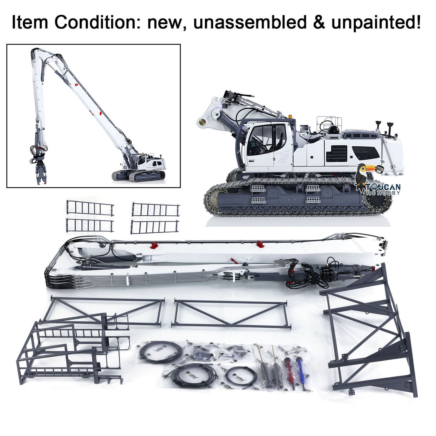 LESU Metal 1/14 RC Full Hydraulic Excavator LR960 KIT DIY Digger with Demolition or Digging Arm