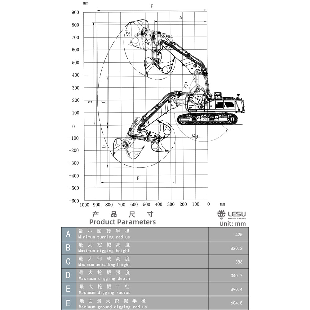LESU 1/14 RC Heavy Full Hydraulic Excavator LR960 RTR Demolition Digger Model XE Radio