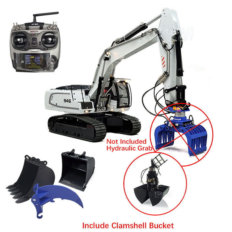 MTMODEL 1/14 946 2 Arms Metal RC Hydraulic Excavator Wireless Controlled Construction Machine Model Clamshell Bucket Ripper