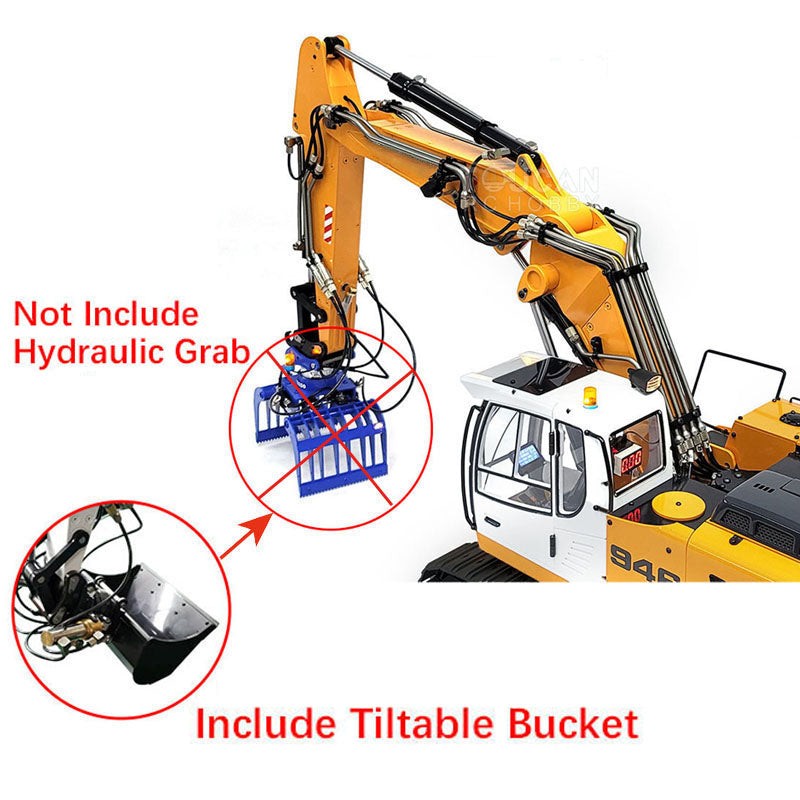 1/14 946-3 Metal Radio Control Excavator 10 Channels Tracked RC Digger Painted Body Rotary Metal Tiltable Bucket Ripper