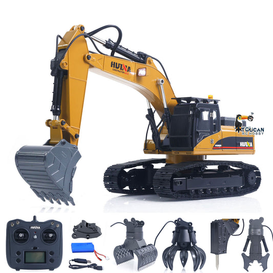 US STOCK HUINA New Upgrade 580 1/14 Metal Excavator Model Engineering Vehicle Electric Ball Grabber 360 Rotating Shear Claw Sound Lights