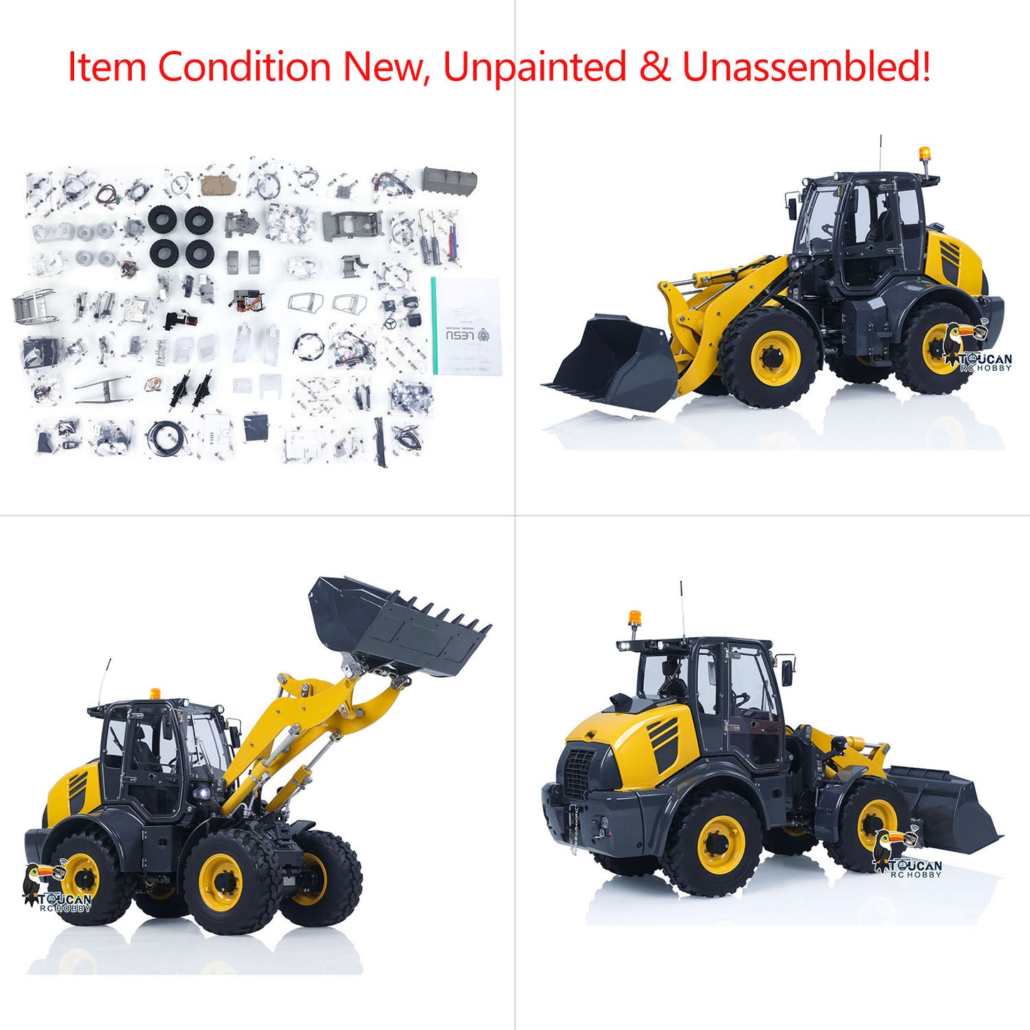 LESU 1/14 4X4 Metal RC Hydraulic Loader KIT Aoue WA100M-8 Radio Control Construction Car Model Sound Light 4CH Valve Axle Differential Lock Unassembled