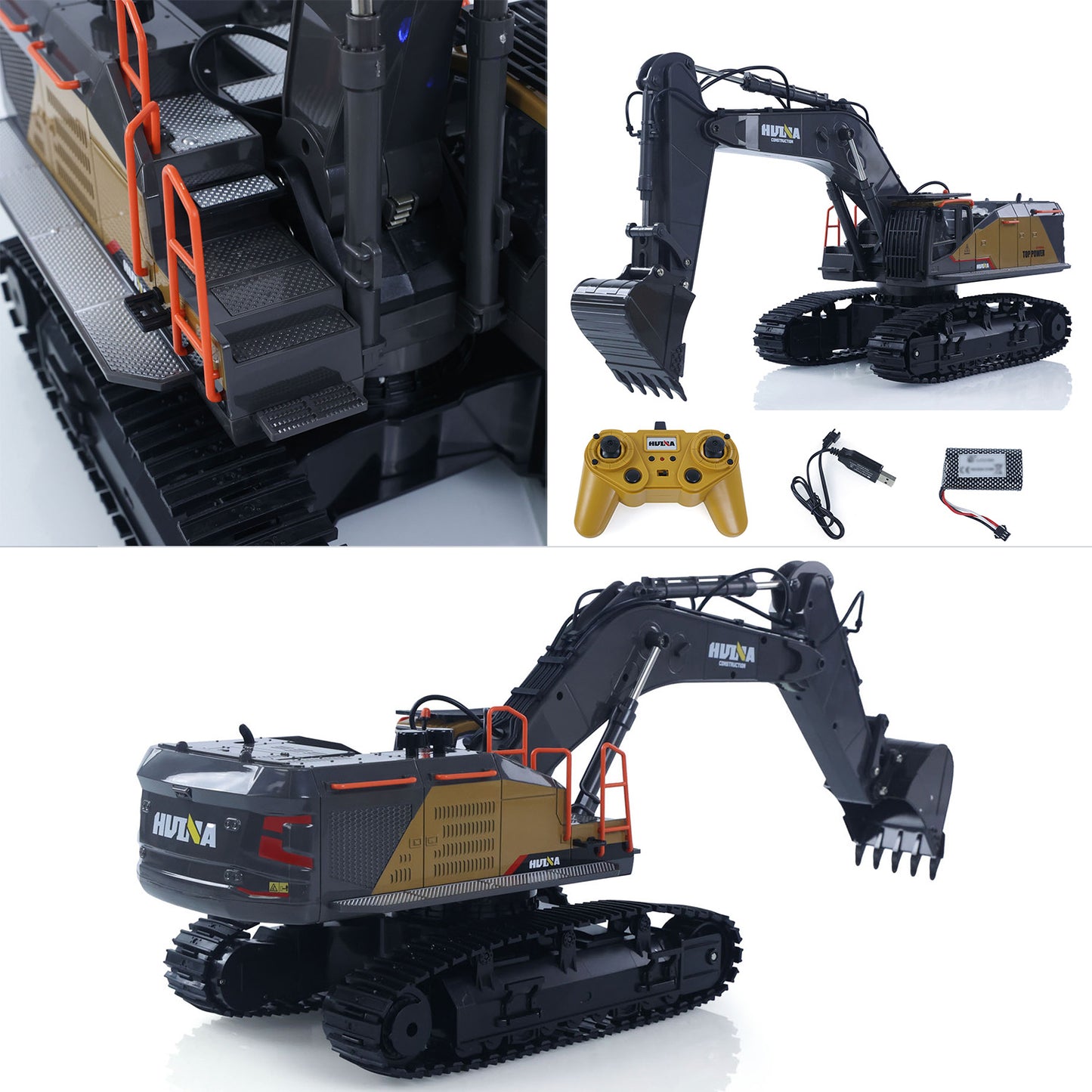 US STOCK HUINA Toy 1/14 592 RC Tracked Excavator Car Model Gift 2.4G Radio Light Sound