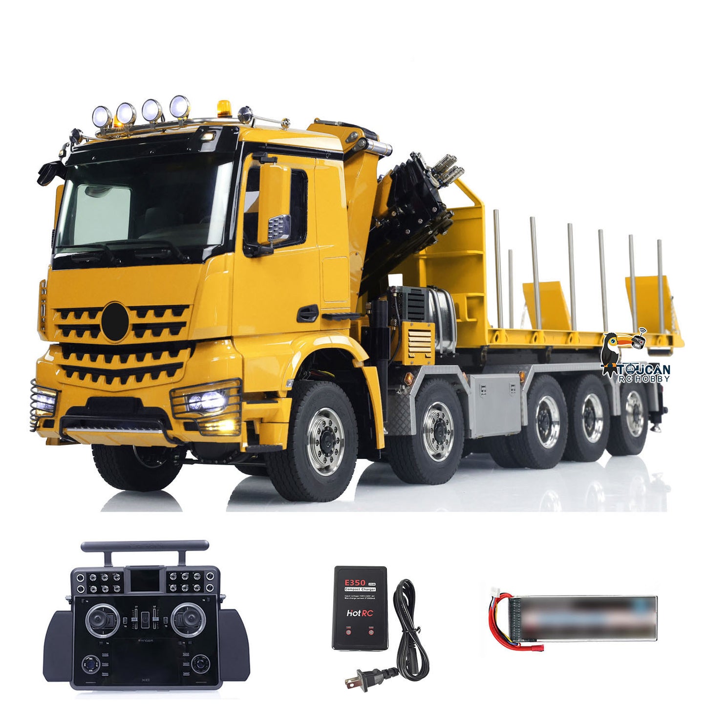 1/14 10x10 RC Flatbed Timber Car Hydraulic Metal Radio Control Crane Truck Model with Timber Flatbed 830x190x290mm