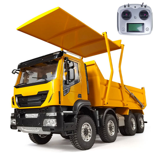 1/14 8x4 Metal Hydraulic RC Tipper Truck with Flip-over Cover Remote Controlled Dump Car Toy Servo Motor 2 Speeds Transmission