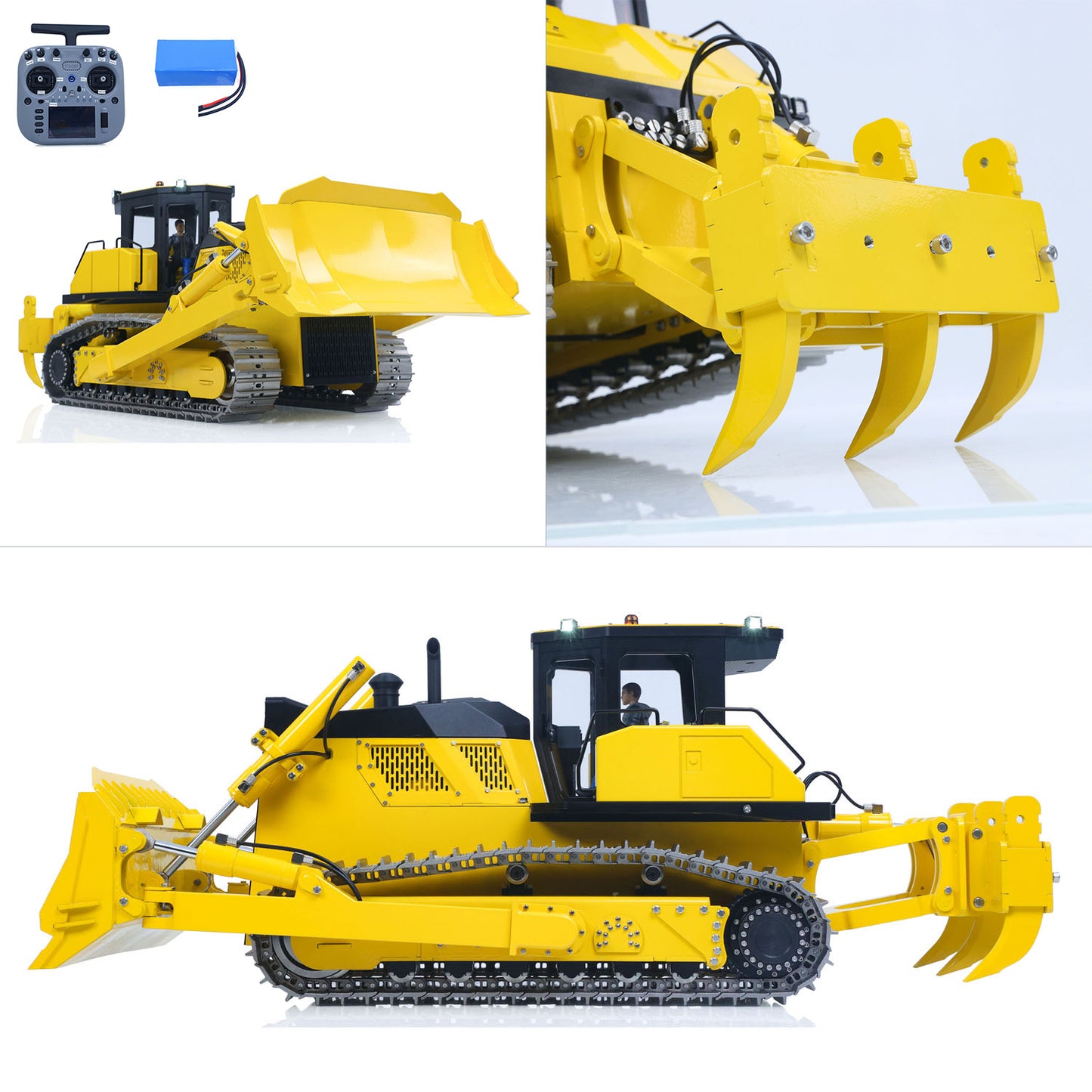 Metal 1/12 RC Hydraulic Bulldozer D155AX RTR Heavy Dozer Model 7 Way Valve 1.0L Oil Pump 5 Plows Radio Master TX15 Radio Battery