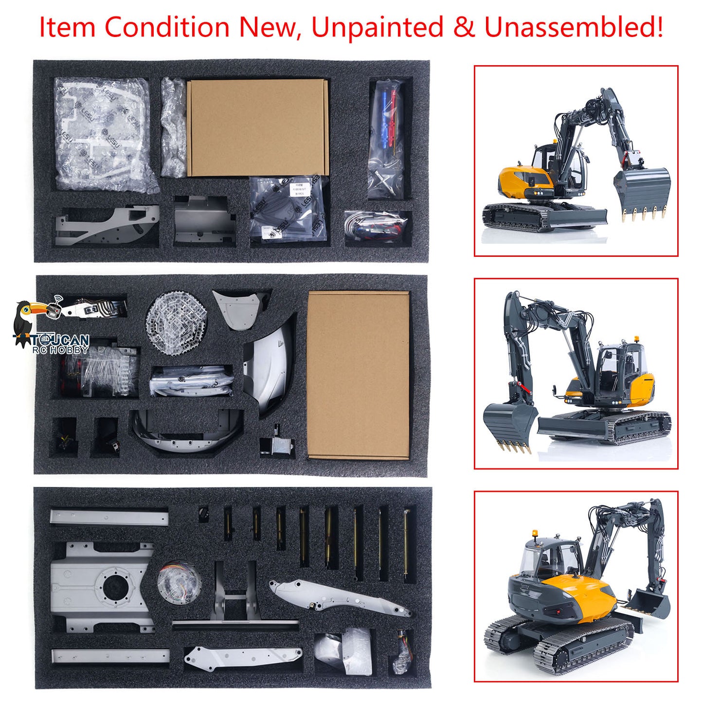 LESU MC15 4 Arms Metal 1/14 Hydraulic Remote Control Excavator KIT Model RC Digger Dual Pumps 9 Ways Valve Light Sound Motor