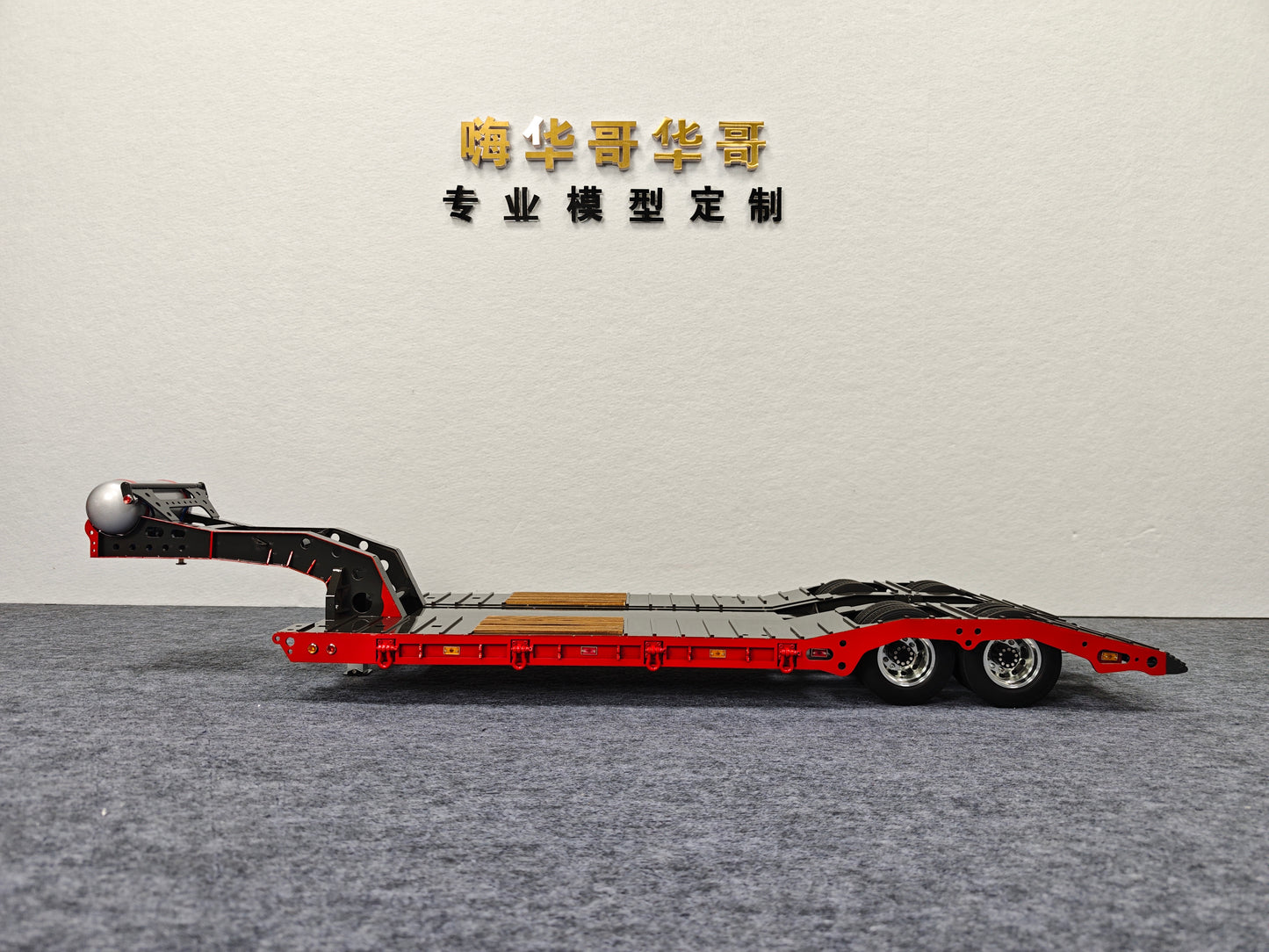 1/14 2 Axles Metal Heavy Lowboy Trailer For TAMIYA LESU RC Tractor Truck Radio Controlled Lorry Excavator Loader Light System