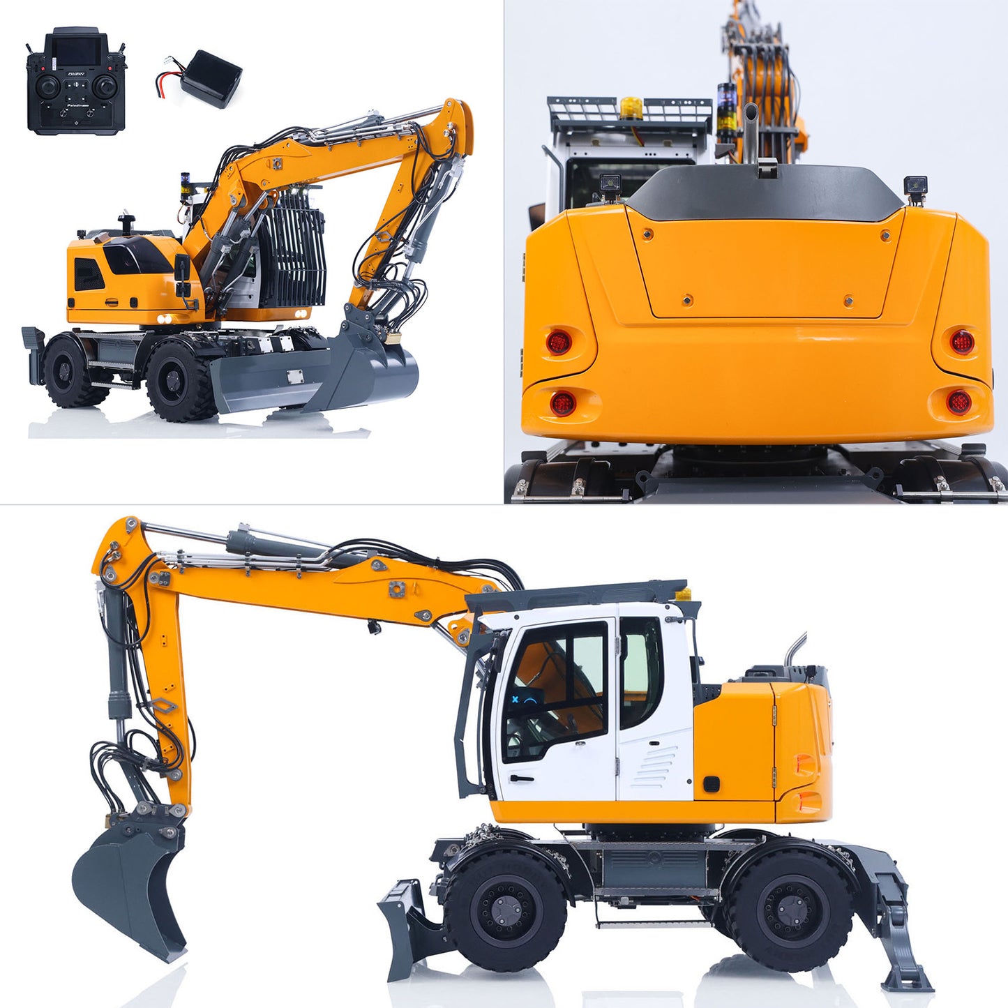 LR914 PRO MAX Metal 4WD 1/14 RC Hydraulic Wheeled Excavator 11-ways Valve RTR Radio Controlled Digger PL18EV Lite Battery Light