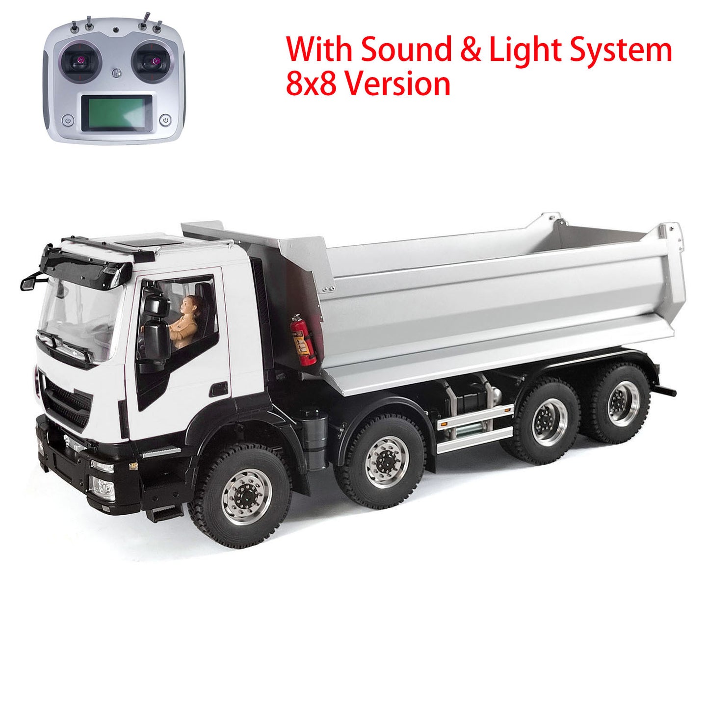 1/14 Hydraulic 8x8 RC Dump Car Remote Control Tipper Truck Painted Assembled 2-Speed Transmission ESC Servo Motor LED Light Sound