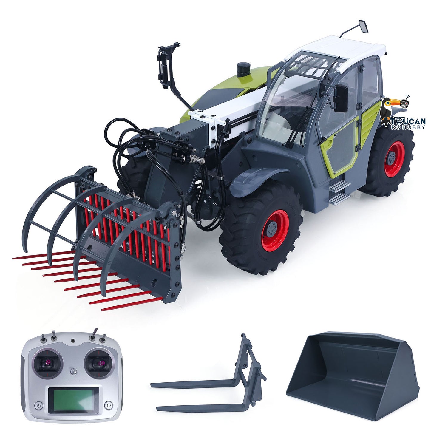 JDM-128 1/14 Metal RC Telescopic Hydraulic Forklift Multifunctional Model 4-Way Vavles Differential Lock 2Axles Steering