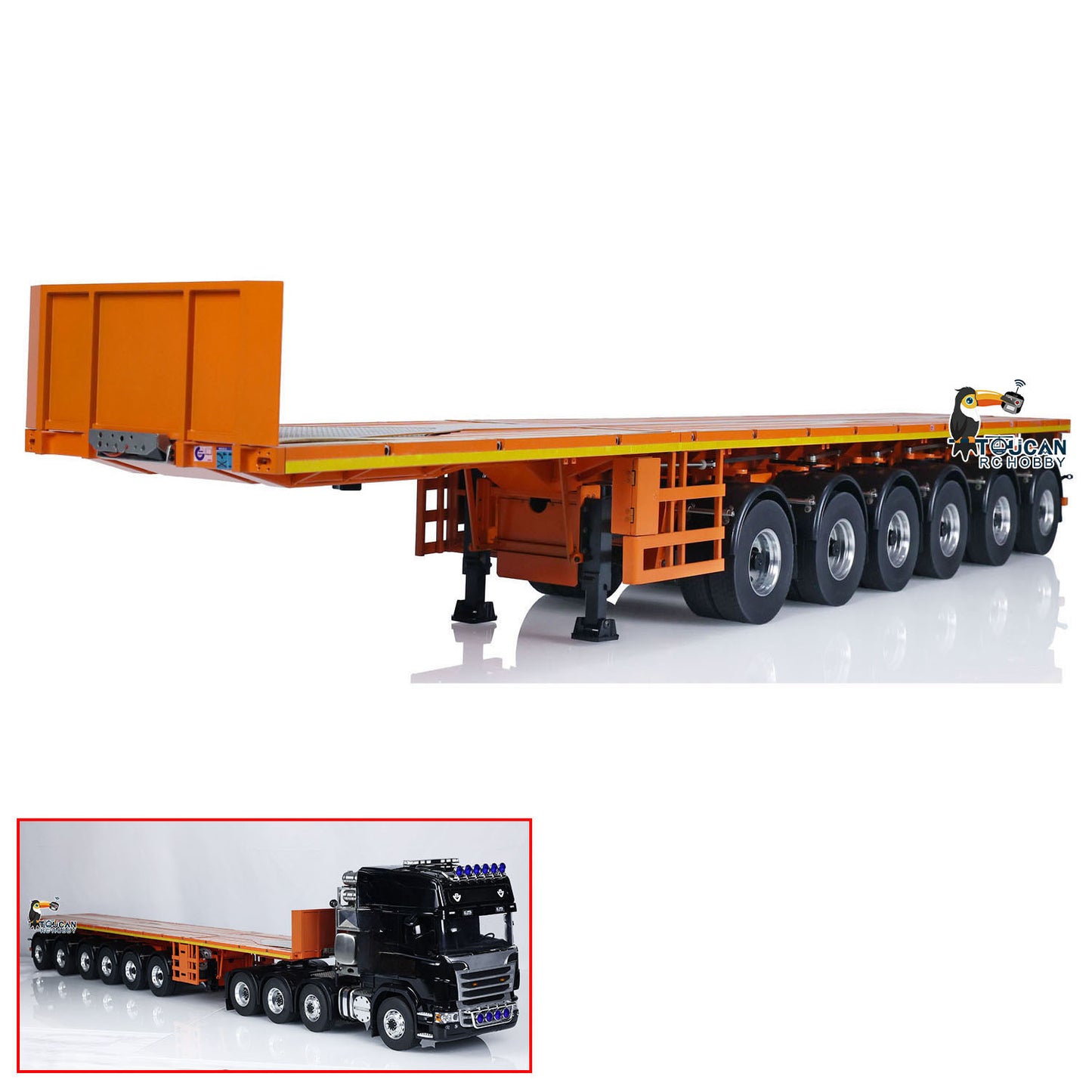 NOOXION 1/14 6 Axles Metal Flat Trailer for Remote Controlled Tractor Truck RC Electric Car Hobby Model DIY Parts