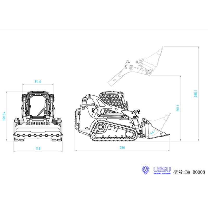 LESU 1/14 Metal RC Hydraulic Aoue-LT5 Tracked Skid-Steer Loader RTR Model Lights