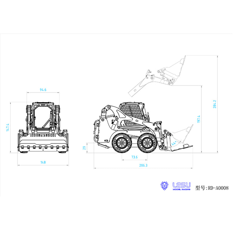 1/14 LESU Metal Aoue-LT5H Hydraulic Wheeled RC Skid-Steer Loader DIY Model Sound Light Tyres Hubs fork Bucket Gripper Blade Shovel