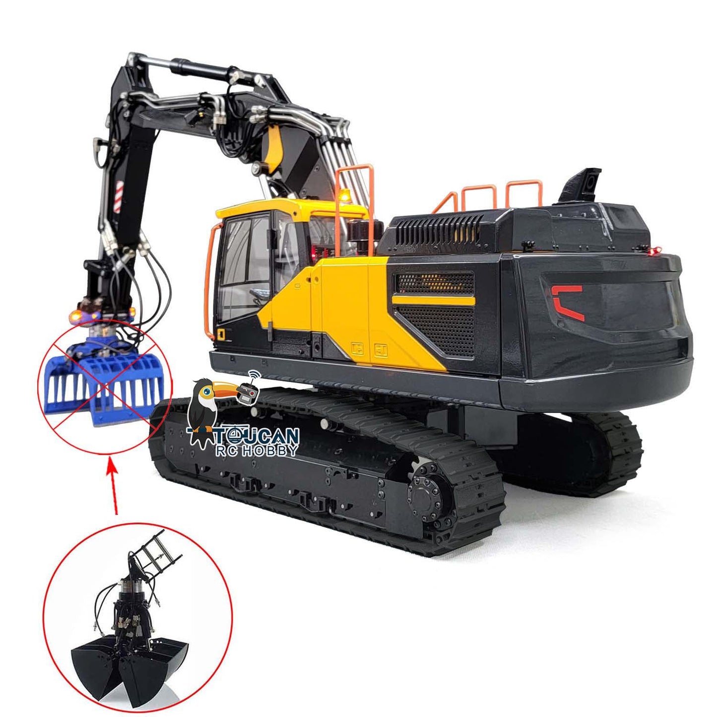 MTModel 1/14 EC380 3 Arms RC Hydraulic Excavator Metal Remote Control Tracked Digger Cars Clamshell Bucket Ripper Engineering Vehicles