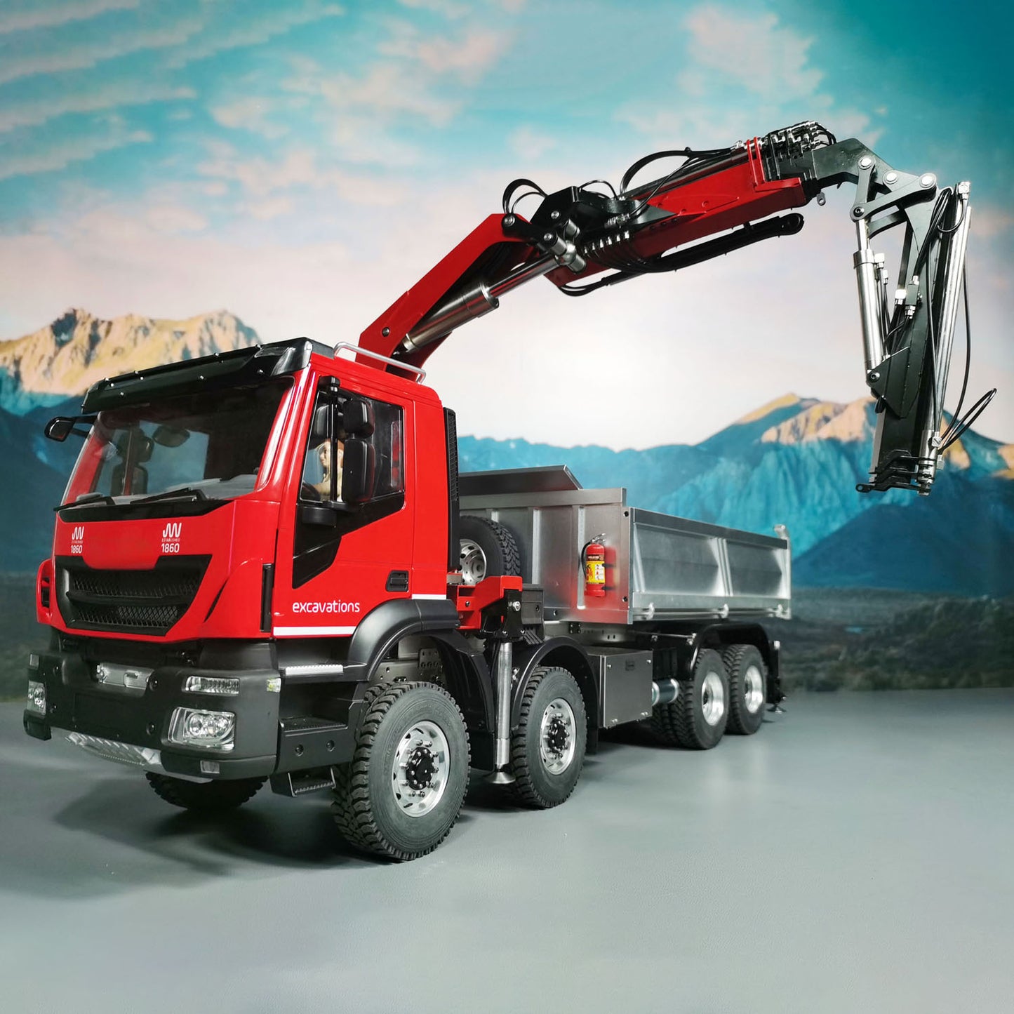 1/14 8x8 RC Hydraulic Crane Dump Car 8x8 Metal PL18EV Radio Control Tipper Truck