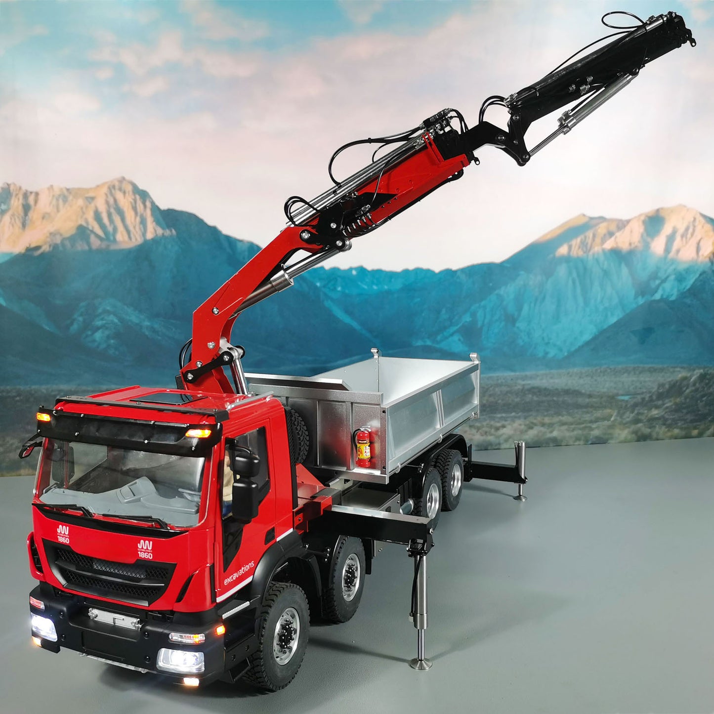 1/14 8x8 RC Hydraulic Crane Dump Car 8x8 Metal PL18EV Radio Control Tipper Truck