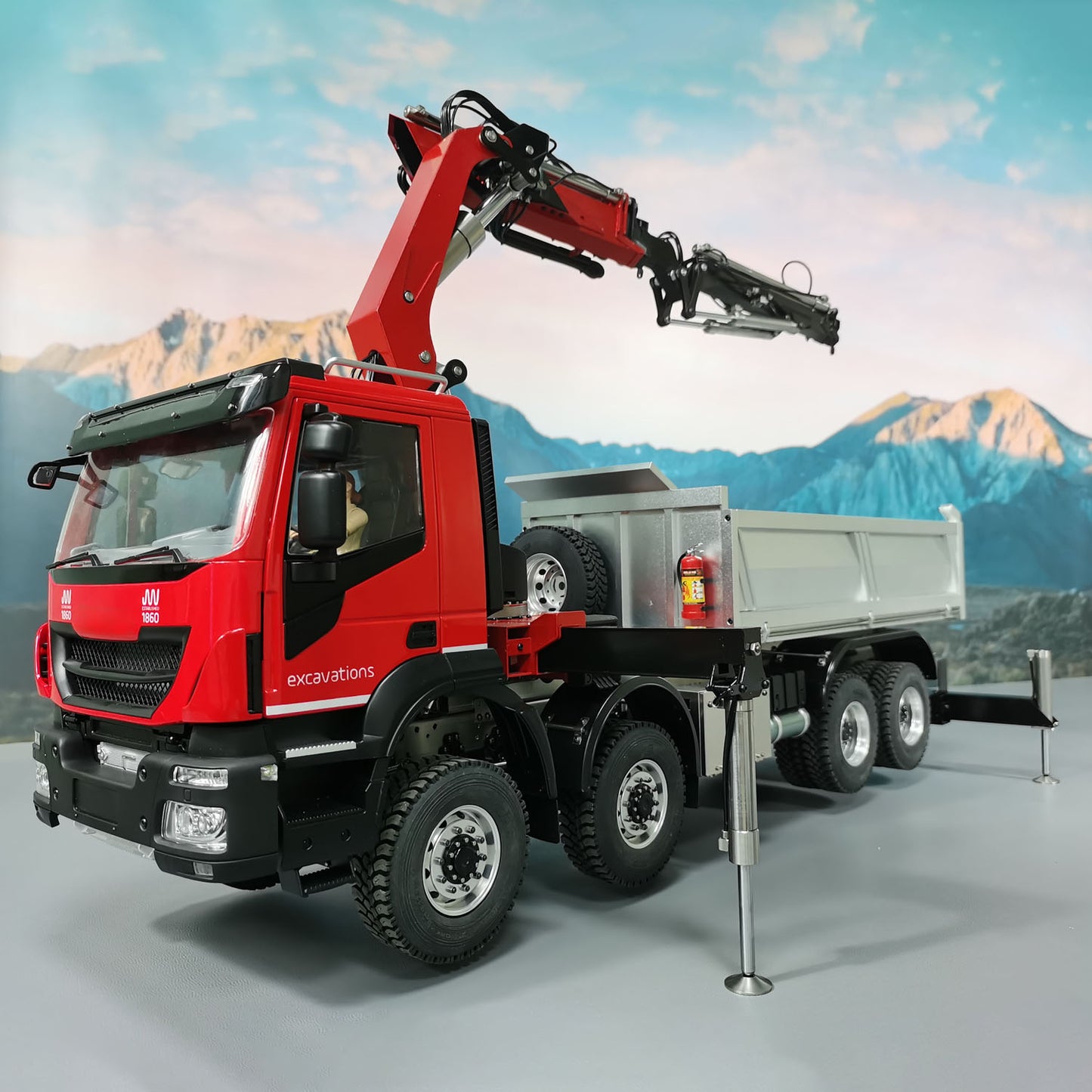 1/14 8x8 RC Hydraulic Crane Dump Car 8x8 Metal PL18EV Radio Control Tipper Truck