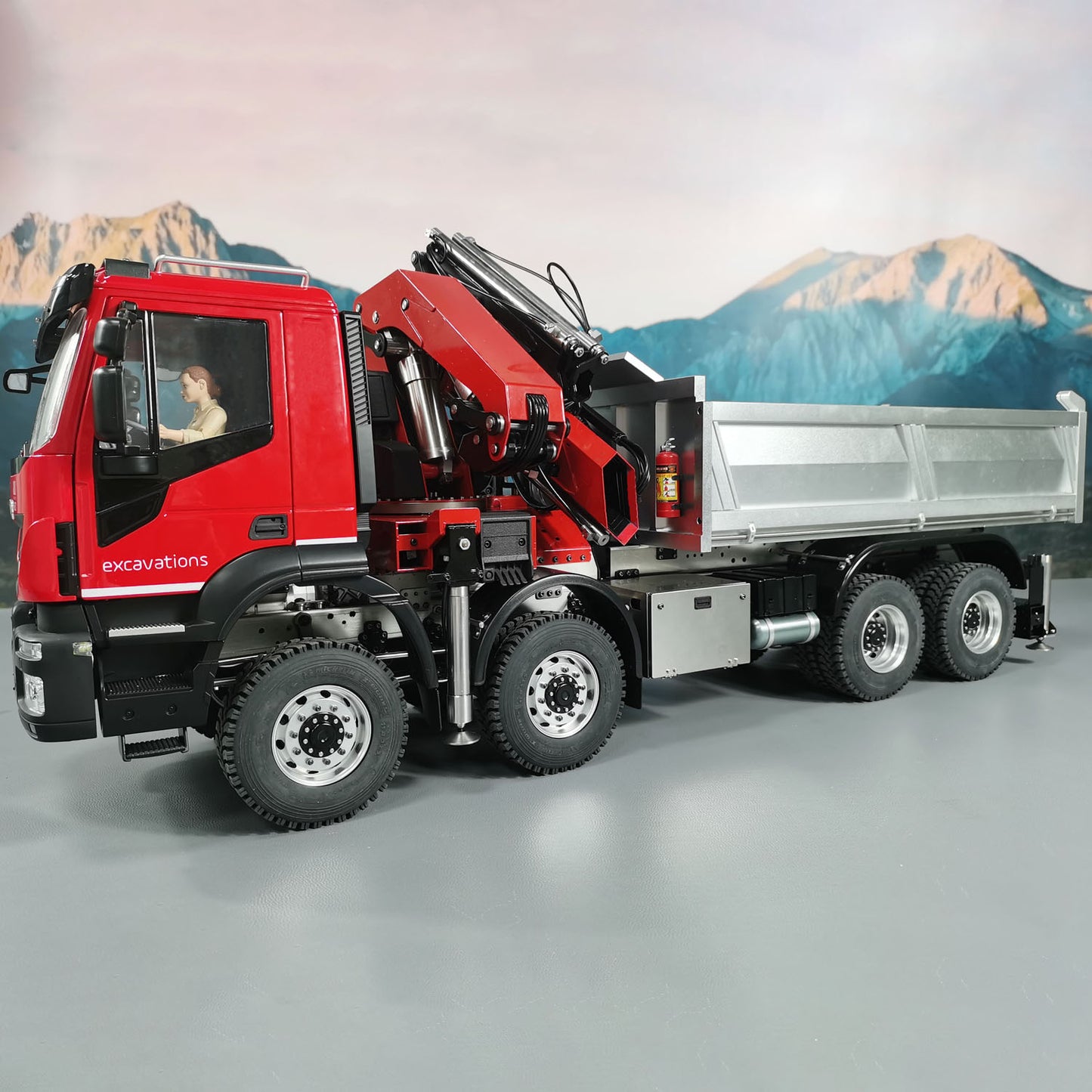 1/14 8x8 RC Hydraulic Crane Dump Car 8x8 Metal PL18EV Radio Control Tipper Truck
