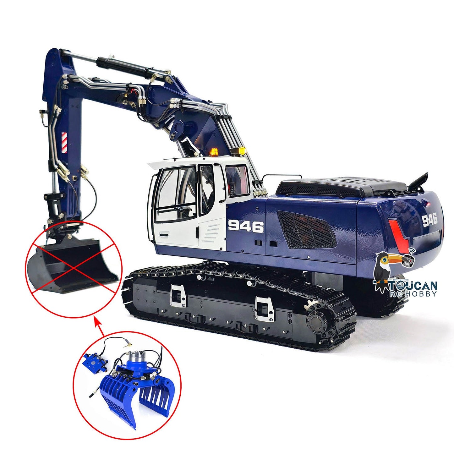 1/14 946 3-arm RC Hydraulic Equipment Remote Control Excavator Metal Digger Model Bucket Ripper Grab Tiltable Clamshell Bucket