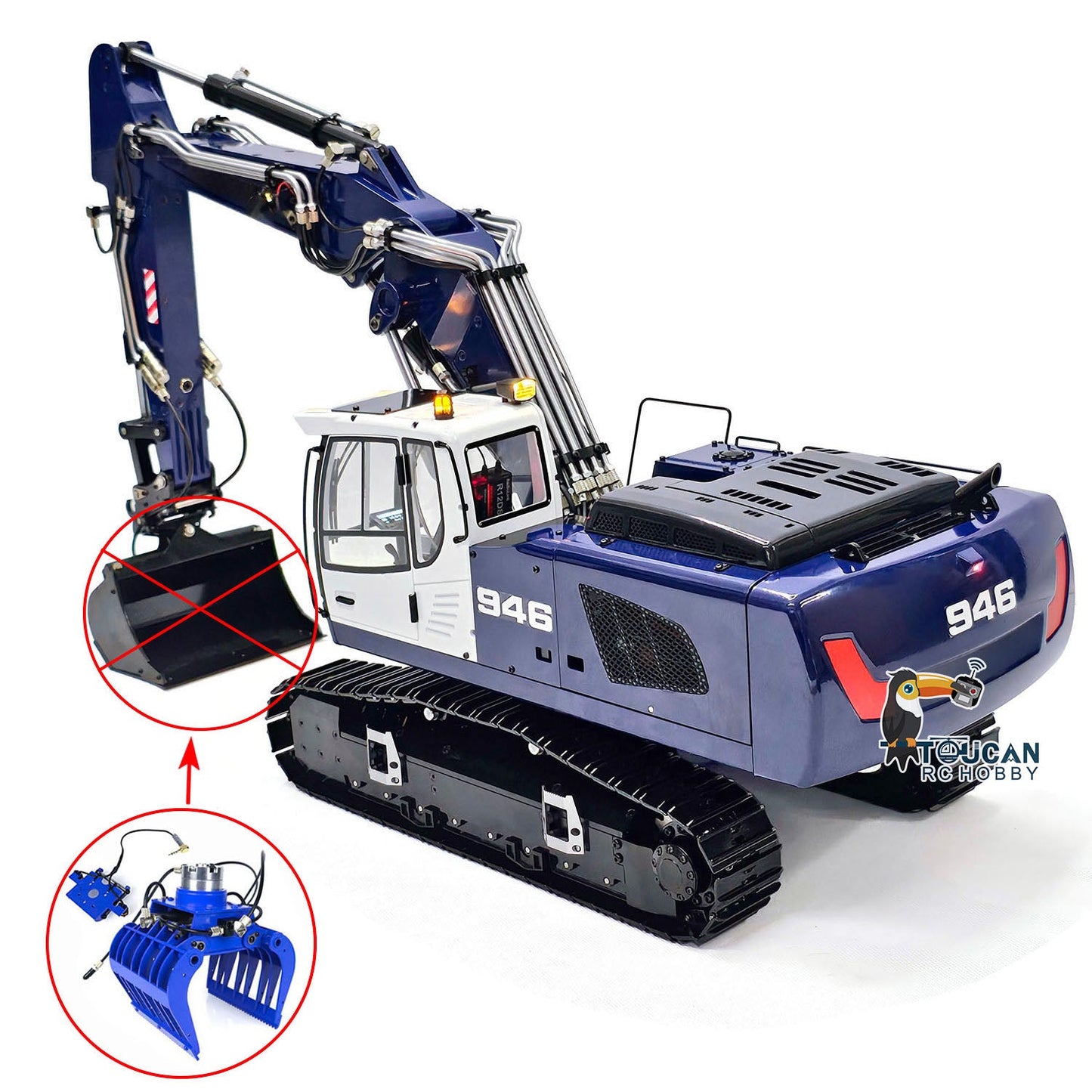 1/14 946 3-arm RC Hydraulic Equipment Remote Control Excavator Metal Digger Model Bucket Ripper Grab Tiltable Clamshell Bucket