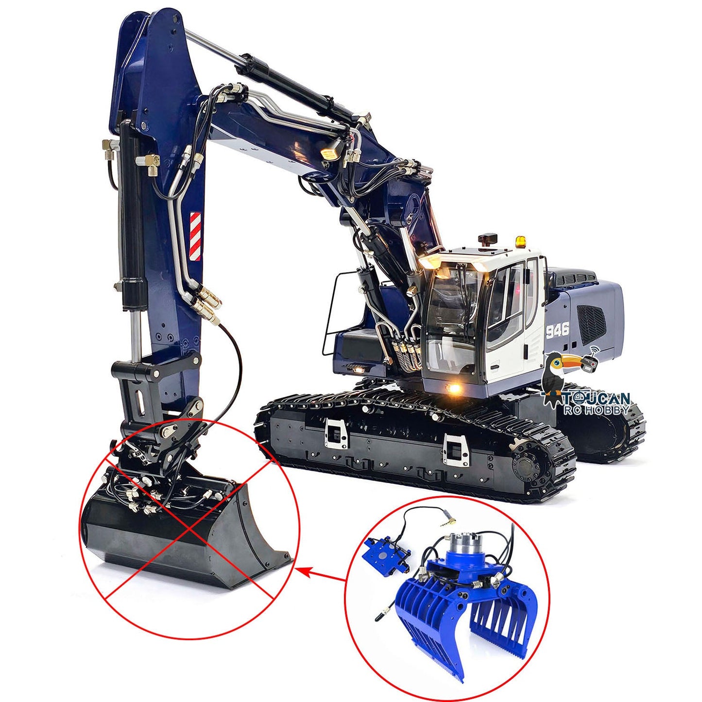 1/14 946 3-arm RC Hydraulic Equipment Remote Control Excavator Metal Digger Model Bucket Ripper Grab Tiltable Clamshell Bucket